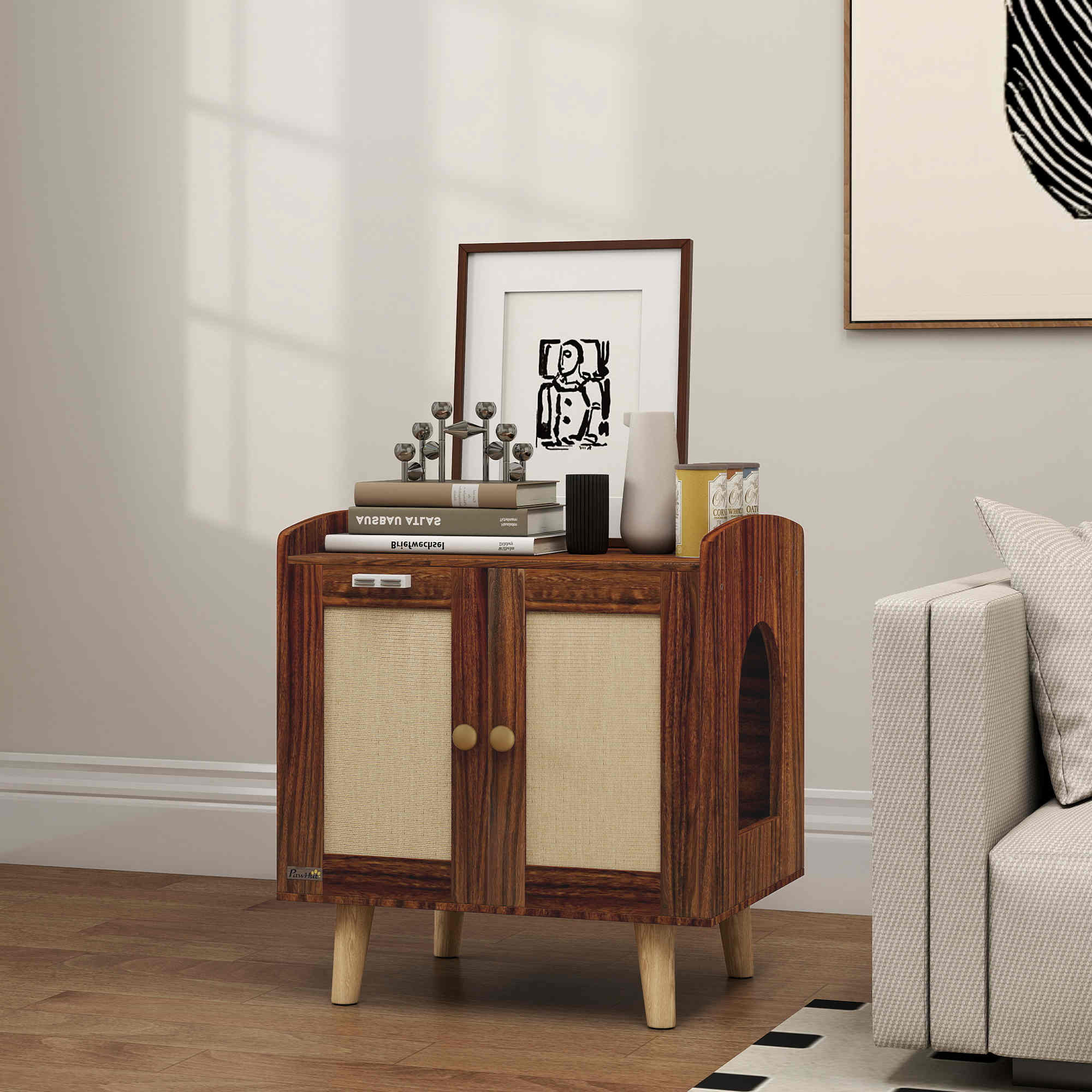 Pawhut Mueble Arenero Para Gatos Con Puertas Con Esteras De Sisal Marrón - Image 2