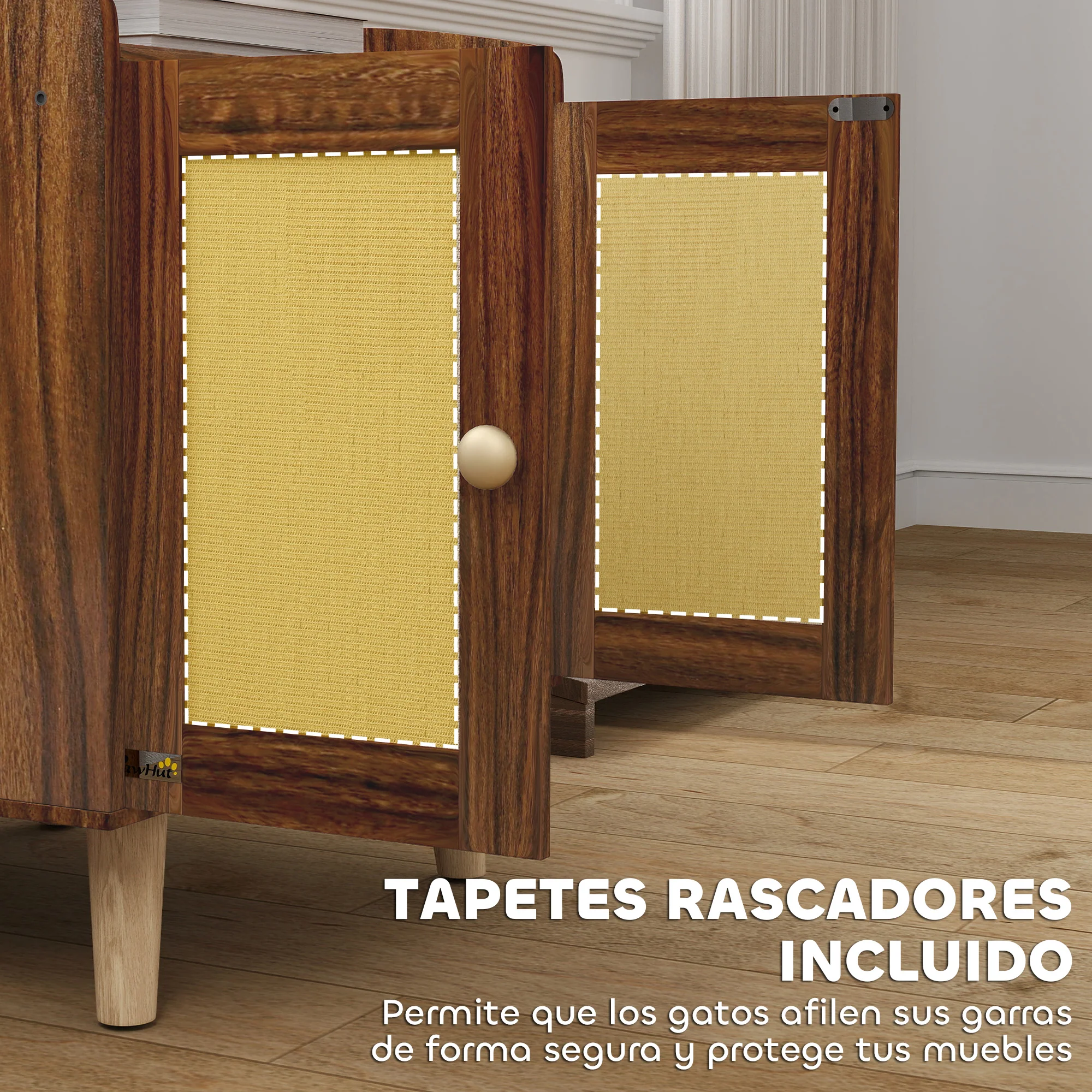 Pawhut Mueble Arenero Para Gatos Con Puertas Con Esteras De Sisal Marrón - Image 6