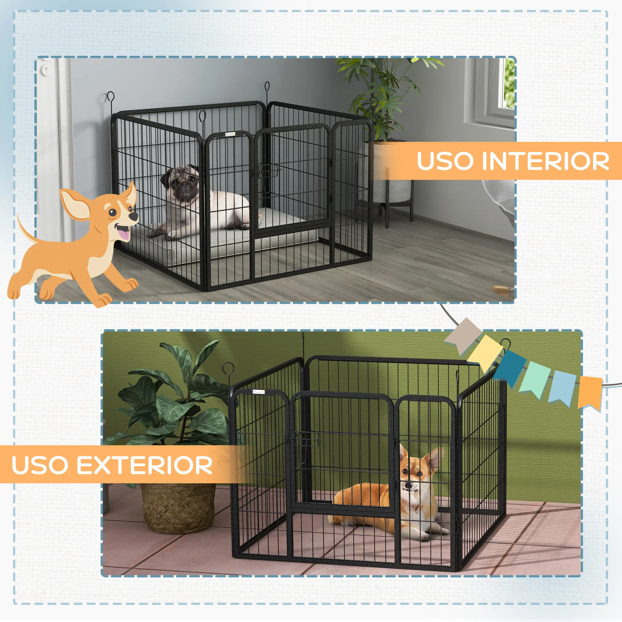 Pawhut Parque Para Perros 4 Paneles Plegable 82x82x60 Cm Con Puerta De Pestillo - Image 6