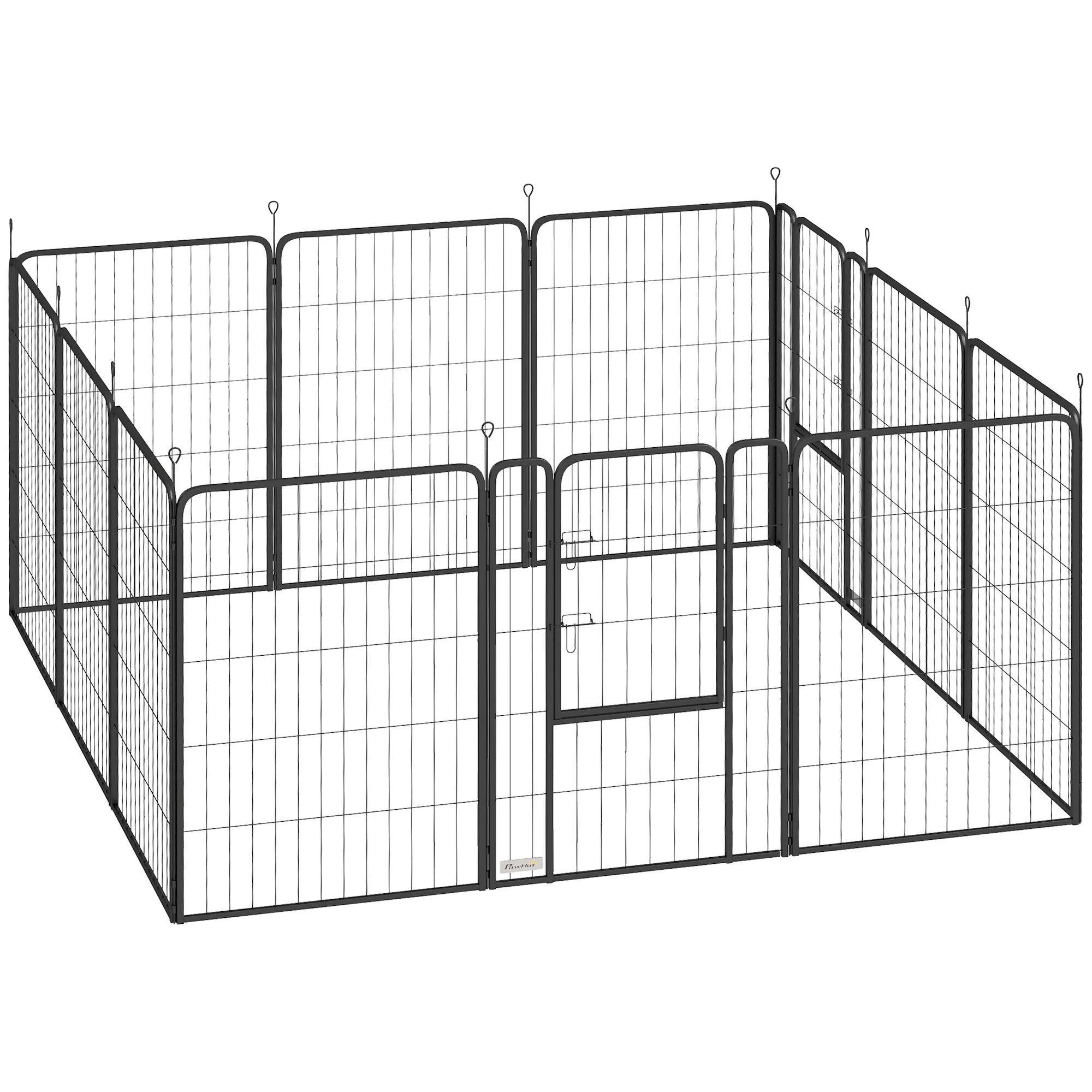 Pawhut Parque Para Perros De 12 Paneles De 100 Cm De Altura Con Puertas Negro