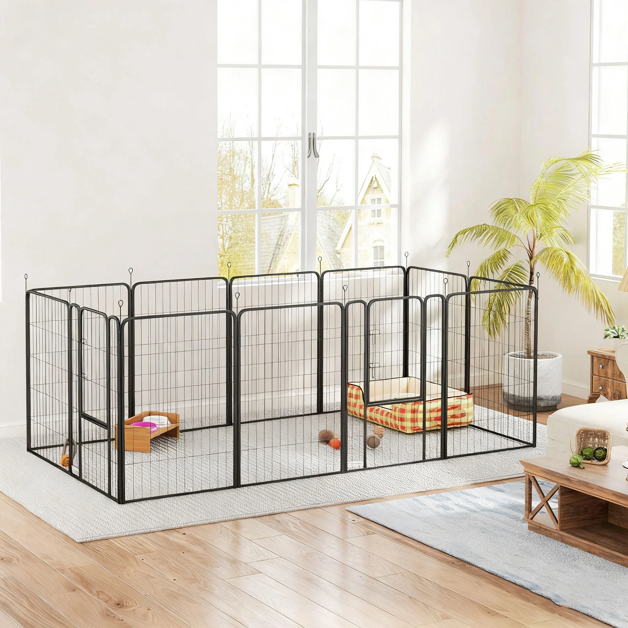 Pawhut Parque Para Perros De 12 Paneles De 100 Cm De Altura Con Puertas Negro - Image 2