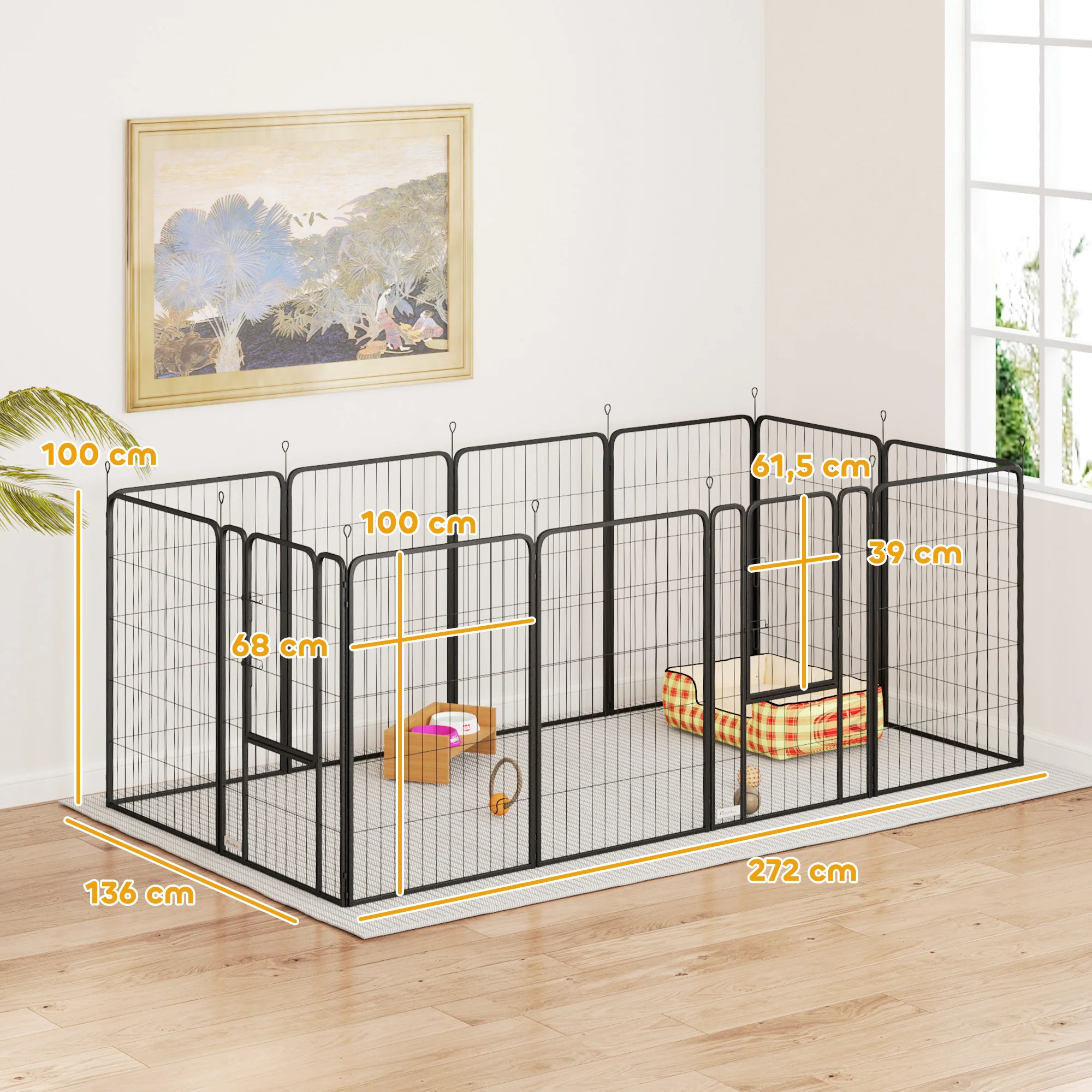 Pawhut Parque Para Perros De 12 Paneles De 100 Cm De Altura Con Puertas Negro - Image 3
