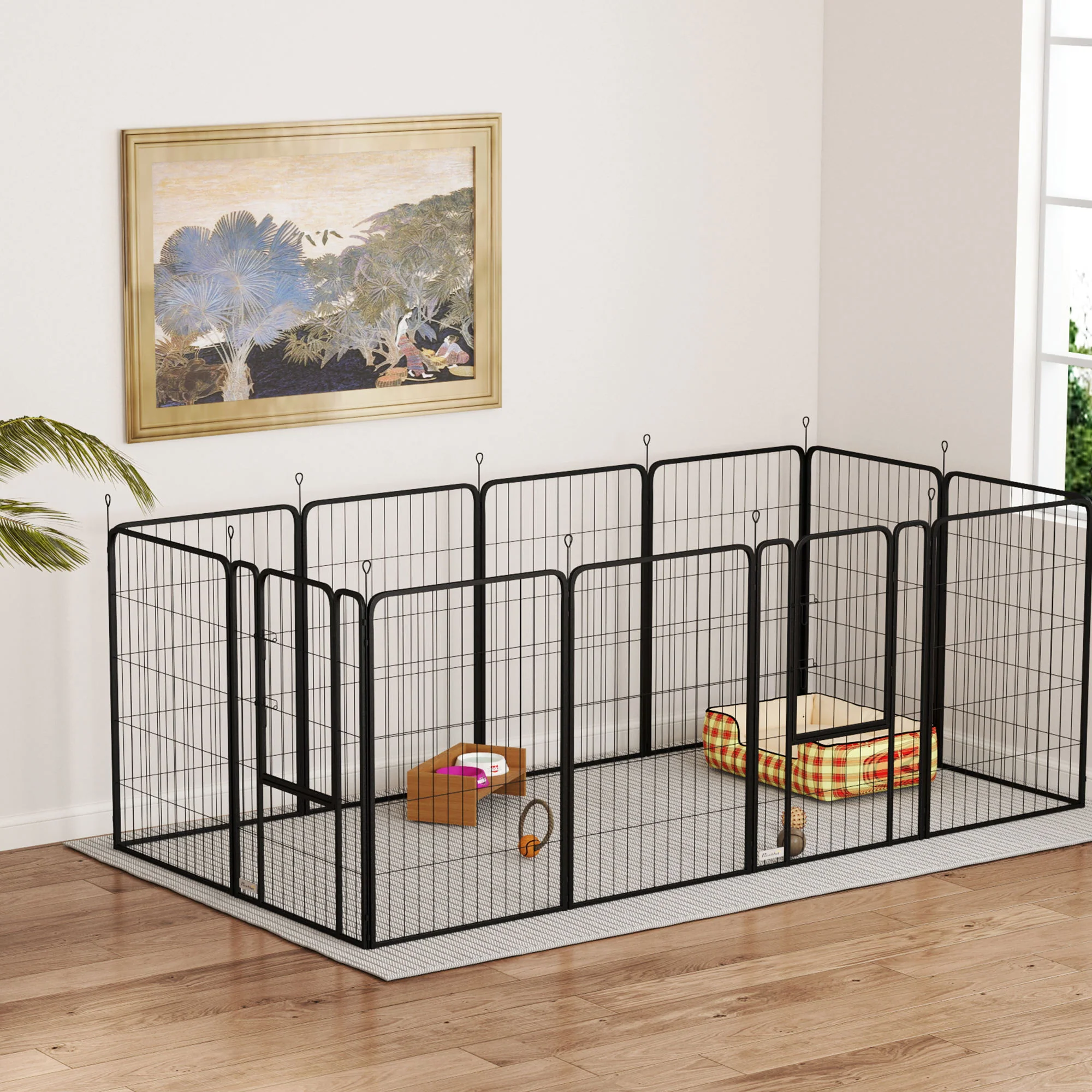Pawhut Parque Para Perros De 12 Paneles De 100 Cm De Altura Con Puertas Negro - Image 4