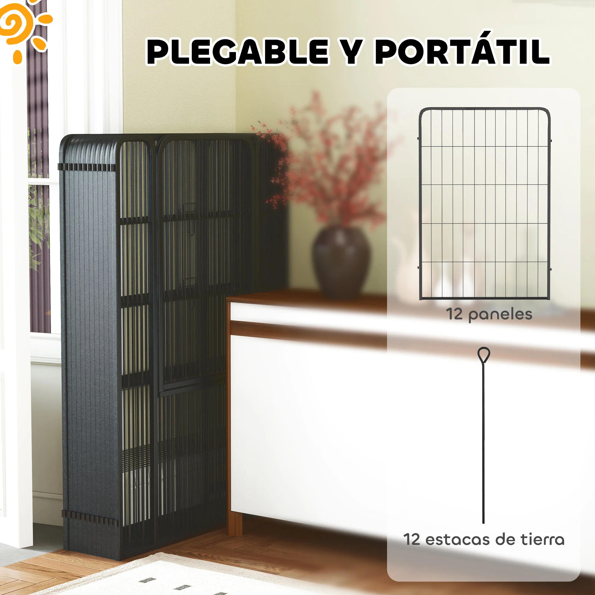 Pawhut Parque Para Perros De 12 Paneles De 100 Cm De Altura Con Puertas Negro - Image 6