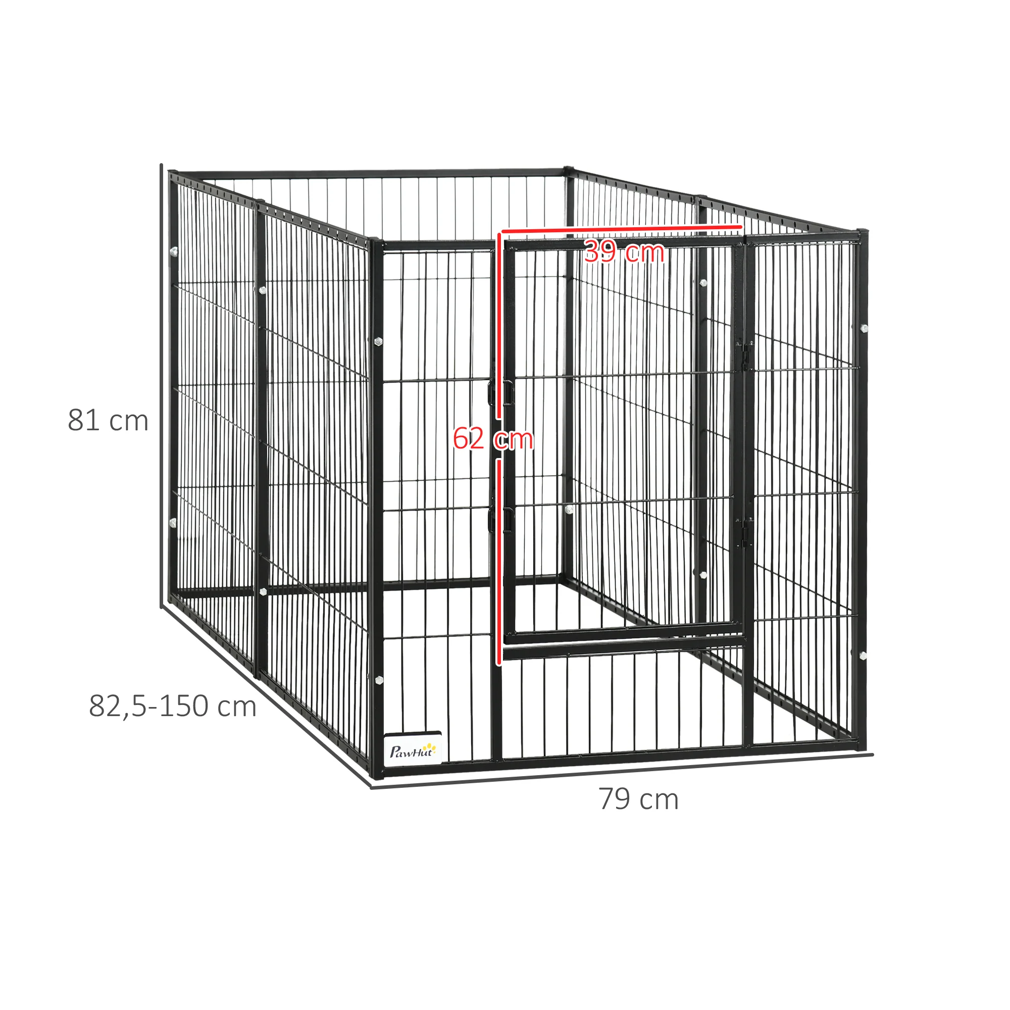 Pawhut Parque Para Perros De 6 Paneles Ajustable 82,5-150x79x81 Cm Negro - Image 3