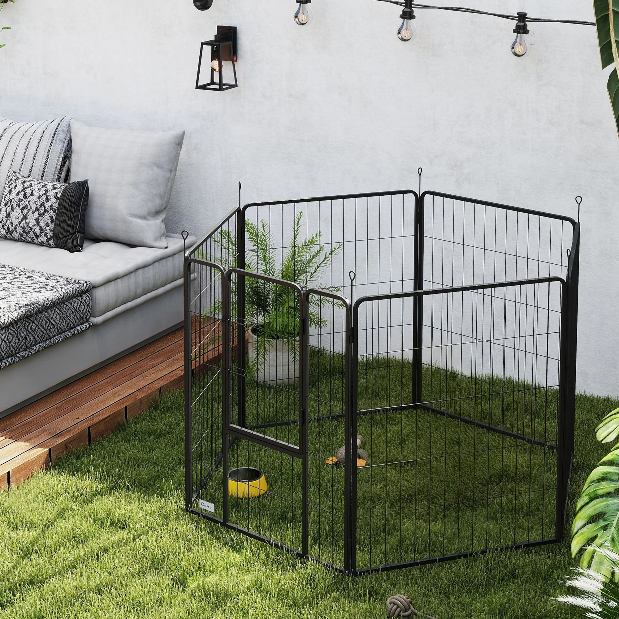 Pawhut Parque Para Perros De 6 Paneles De 100 Cm De Altura Con Puerta Negro - Image 2