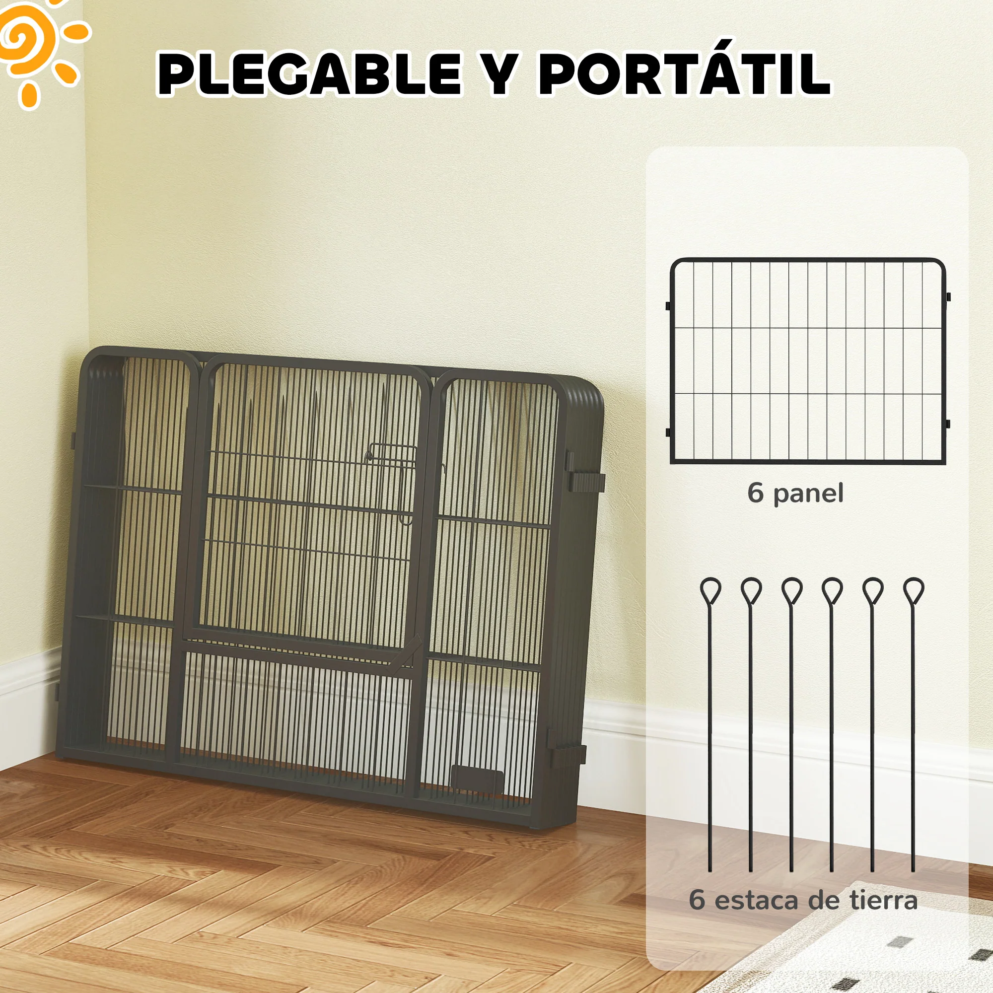Pawhut Parque Para Perros De 6 Paneles De 60 Cm De Altura Con Puerta Negro - Image 6
