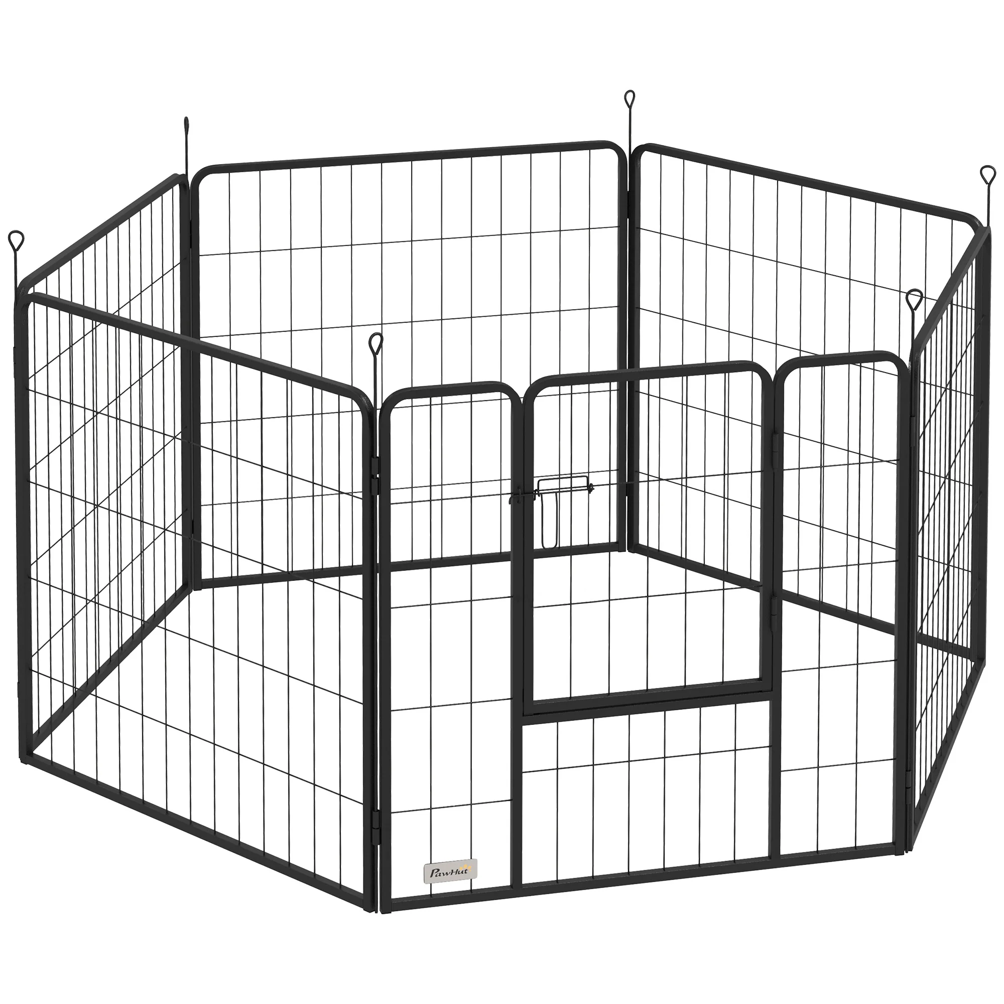 Pawhut Parque Para Perros De 6 Paneles De 80 Cm De Altura Con Puerta Negro
