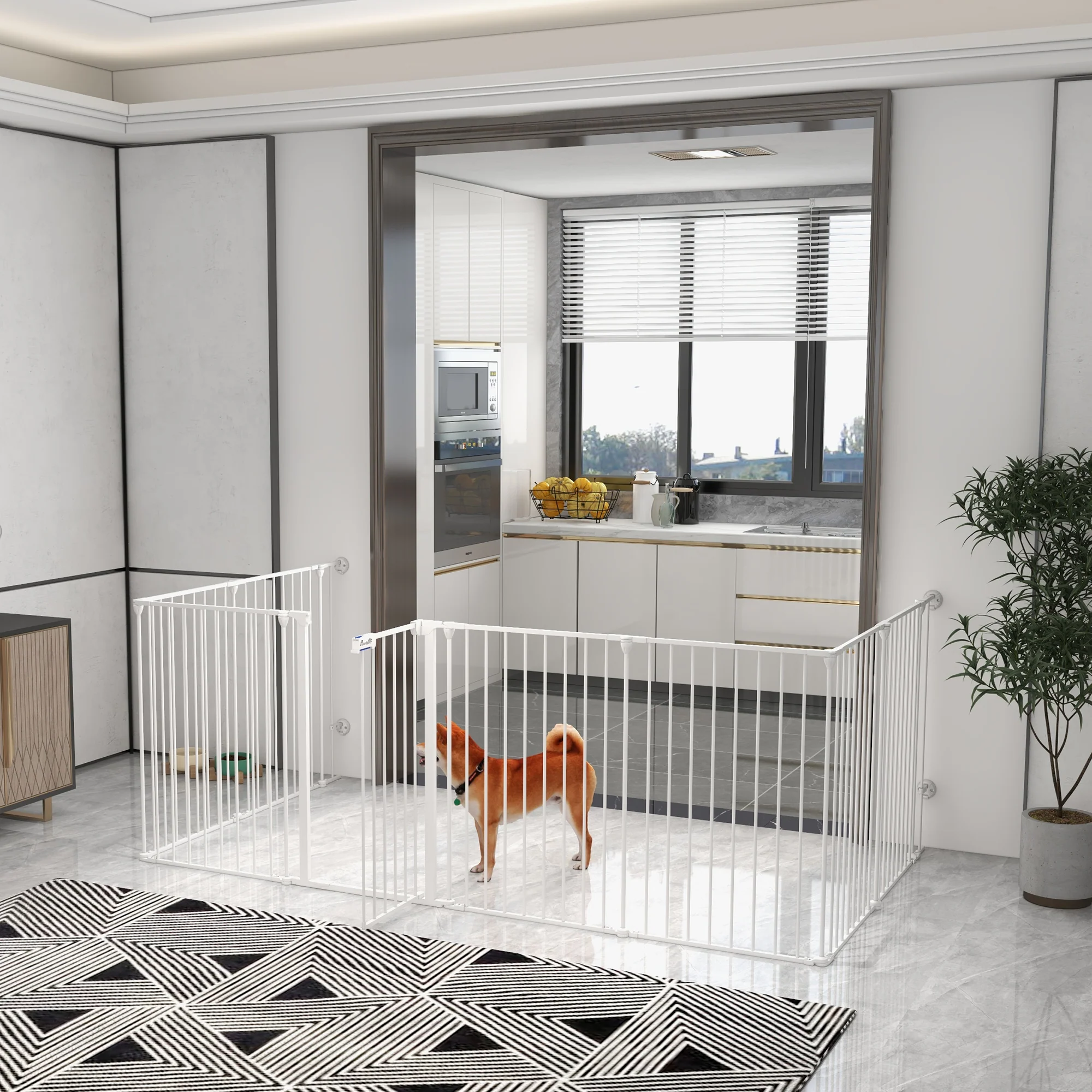 Pawhut Parque Para Perros De 8 Paneles 64x90 Cm Con Doble Cerradura Blanco - Image 2