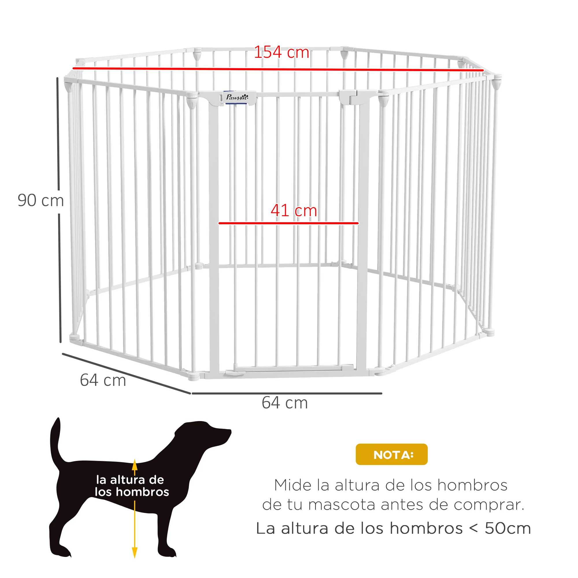 Pawhut Parque Para Perros De 8 Paneles 64x90 Cm Con Doble Cerradura Blanco - Image 3