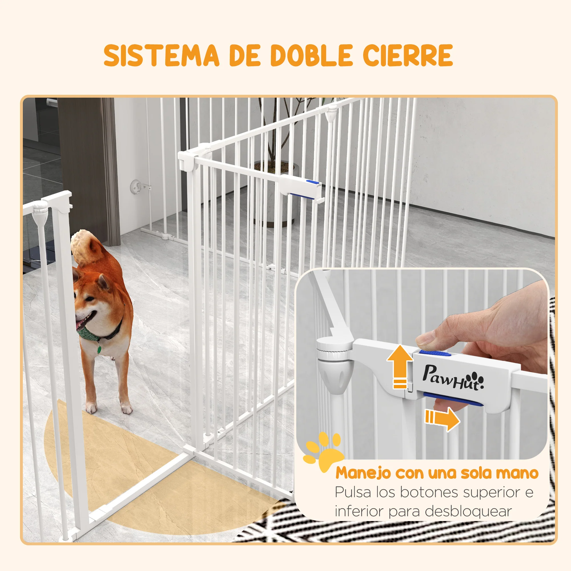 Pawhut Parque Para Perros De 8 Paneles 64x90 Cm Con Doble Cerradura Blanco - Image 6