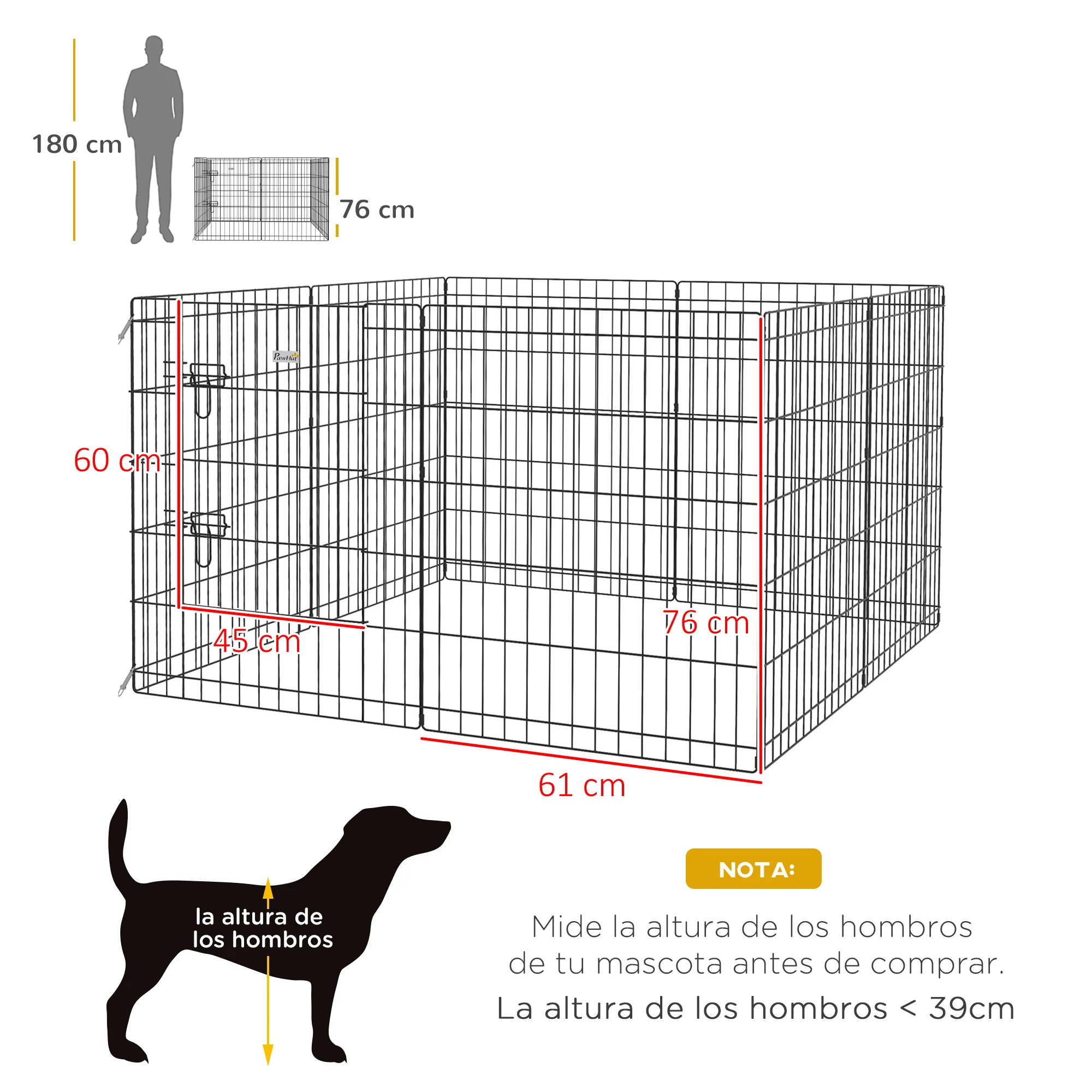 Pawhut Parque Para Perros De 8 Paneles 76x61 Cm Con Doble Cerradura Negro - Image 3