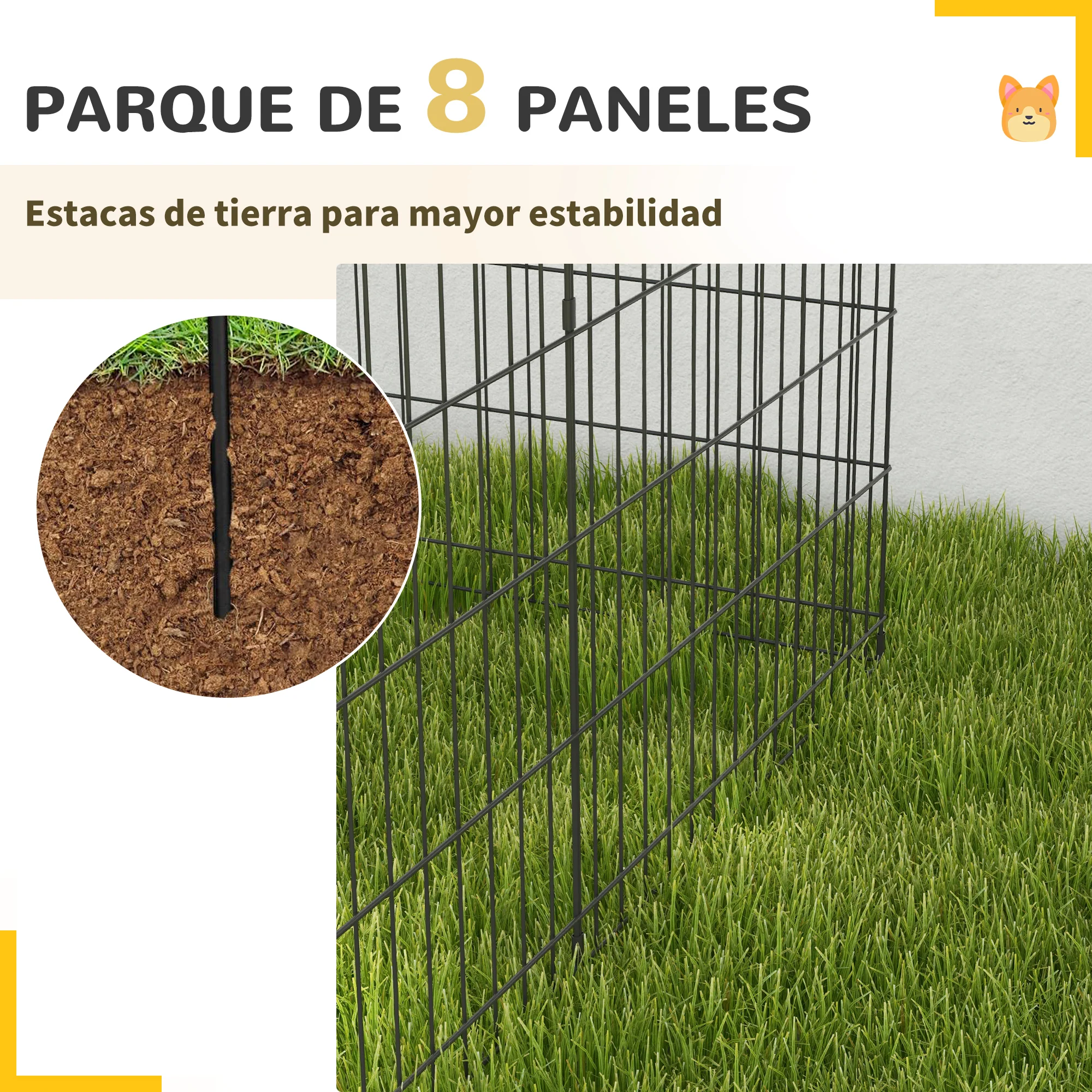 Pawhut Parque Para Perros De 8 Paneles 76x61 Cm Con Doble Cerradura Negro - Image 6