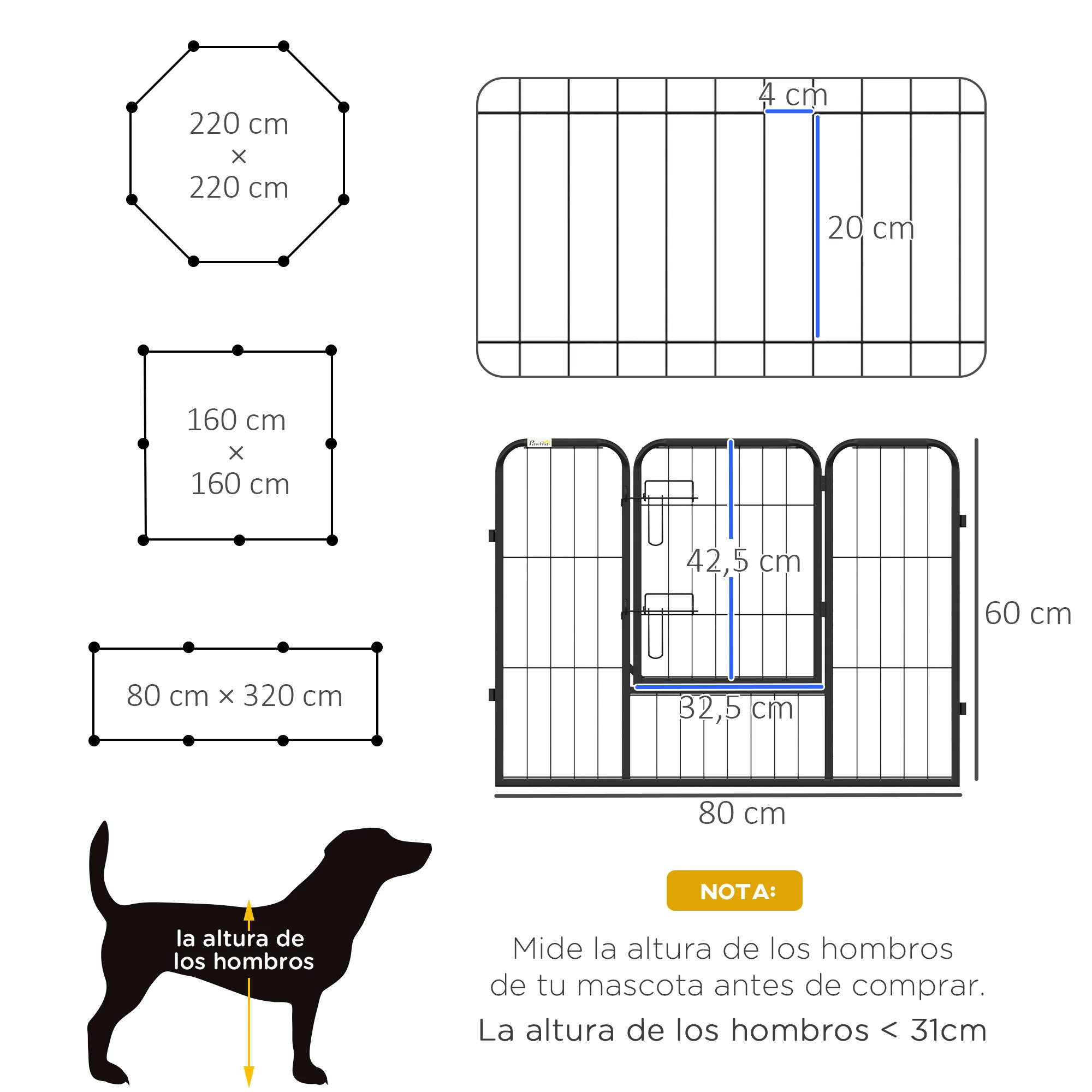 Pawhut Parque Para Perros De 8 Paneles 80x60 Cm Forma Personalizable Negro - Image 3