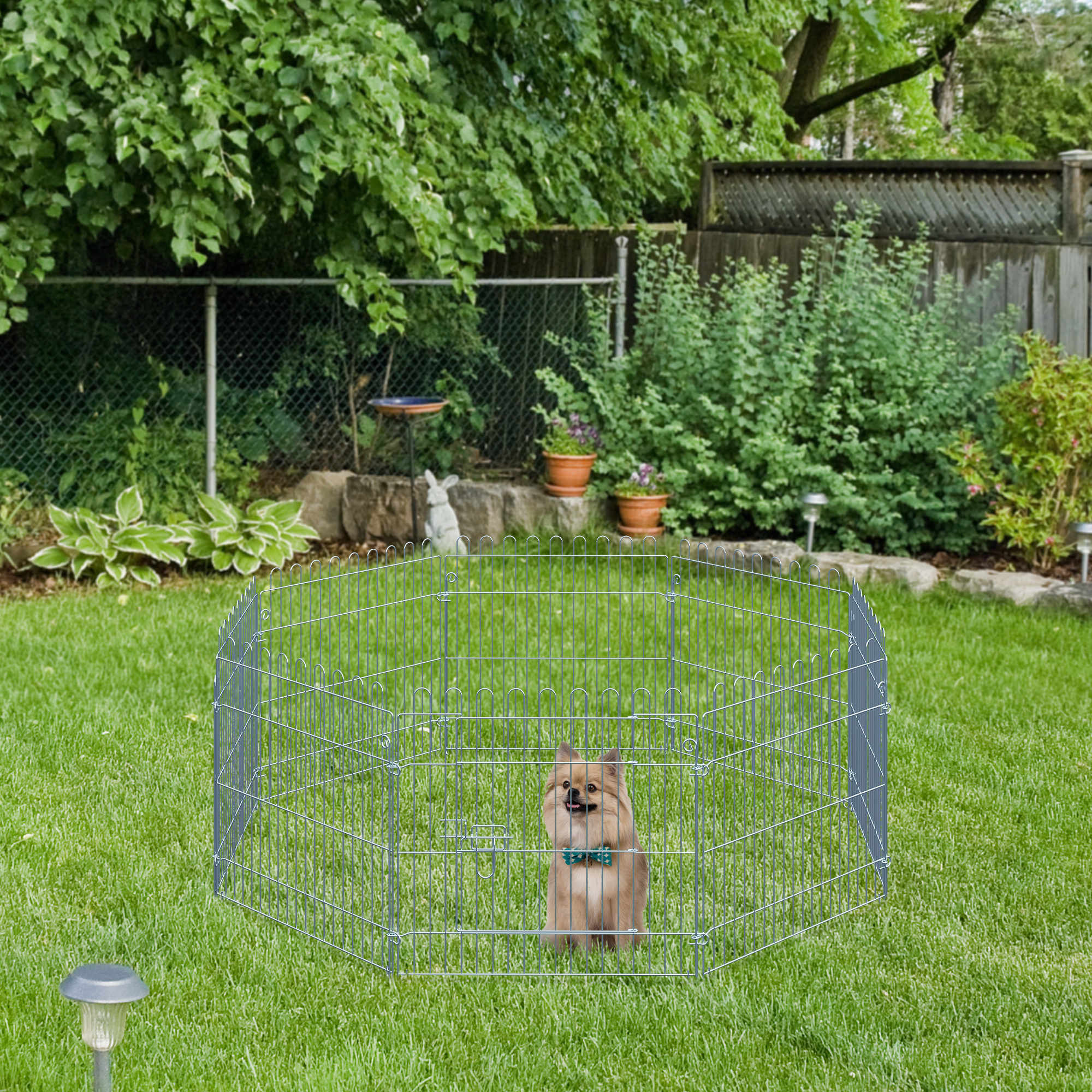 Pawhut Parque Para Perros De 8 Piezas 63x60 Cm Con 1 Puerta Plata - Image 2