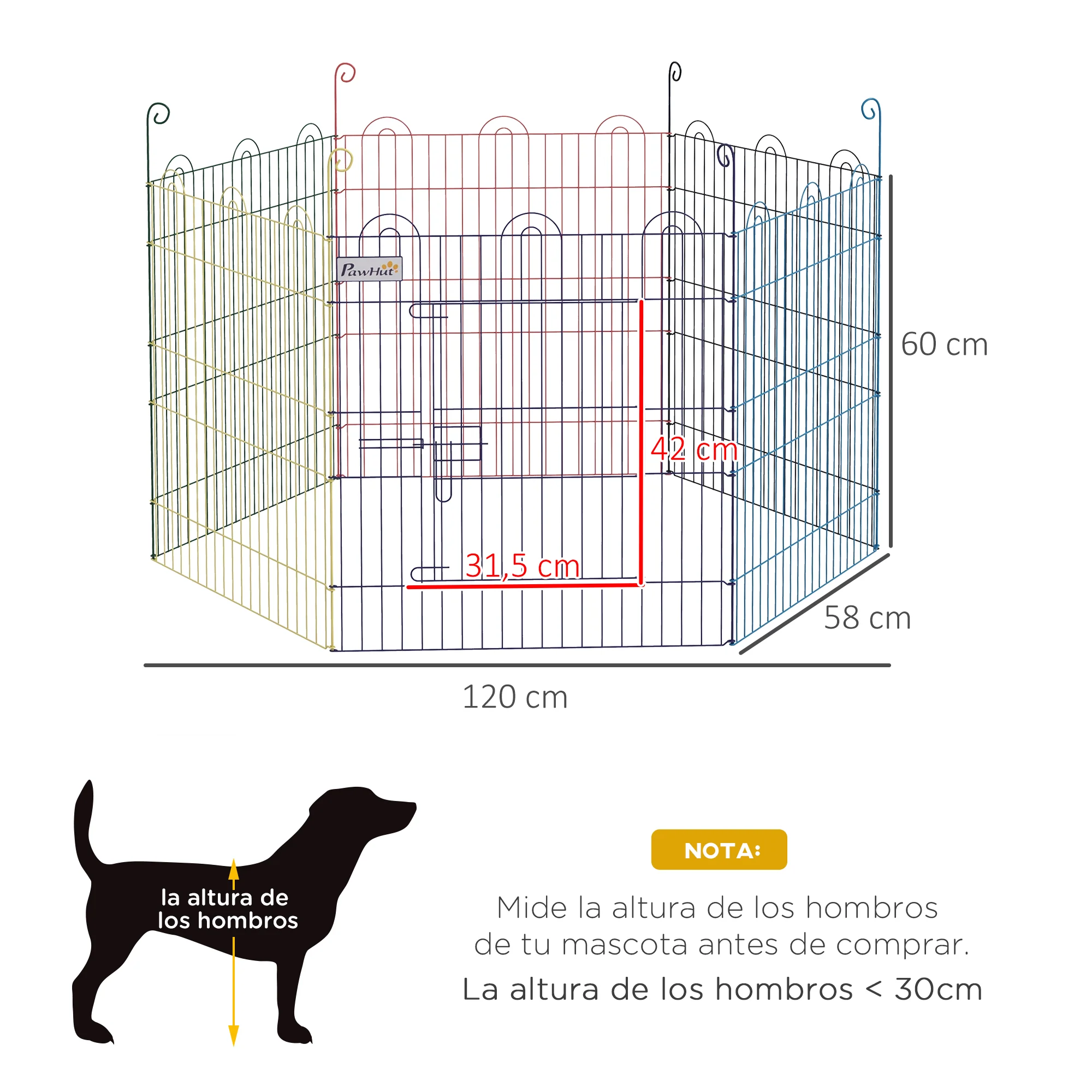 Pawhut Parque Plegable Para Mascotas De 6 Paneles De Alambre Para Jardín Ø120x60 - Image 3