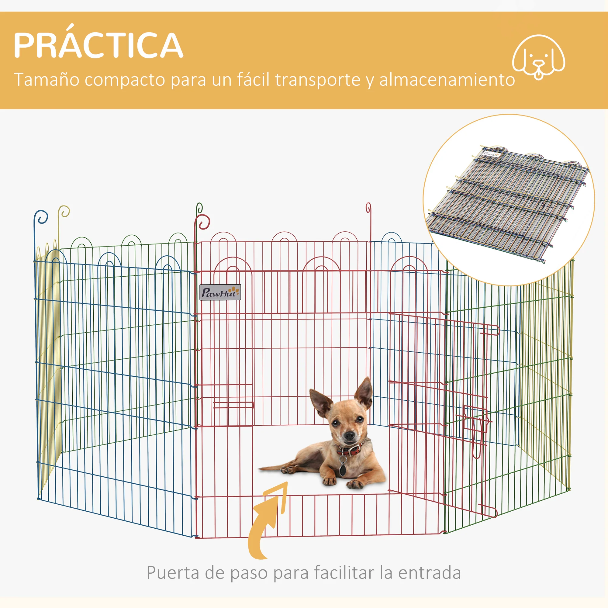 Pawhut Parque Plegable Para Perros De 8 Paneles Ø156x60 Cm Con Puerta Multicolor - Image 6