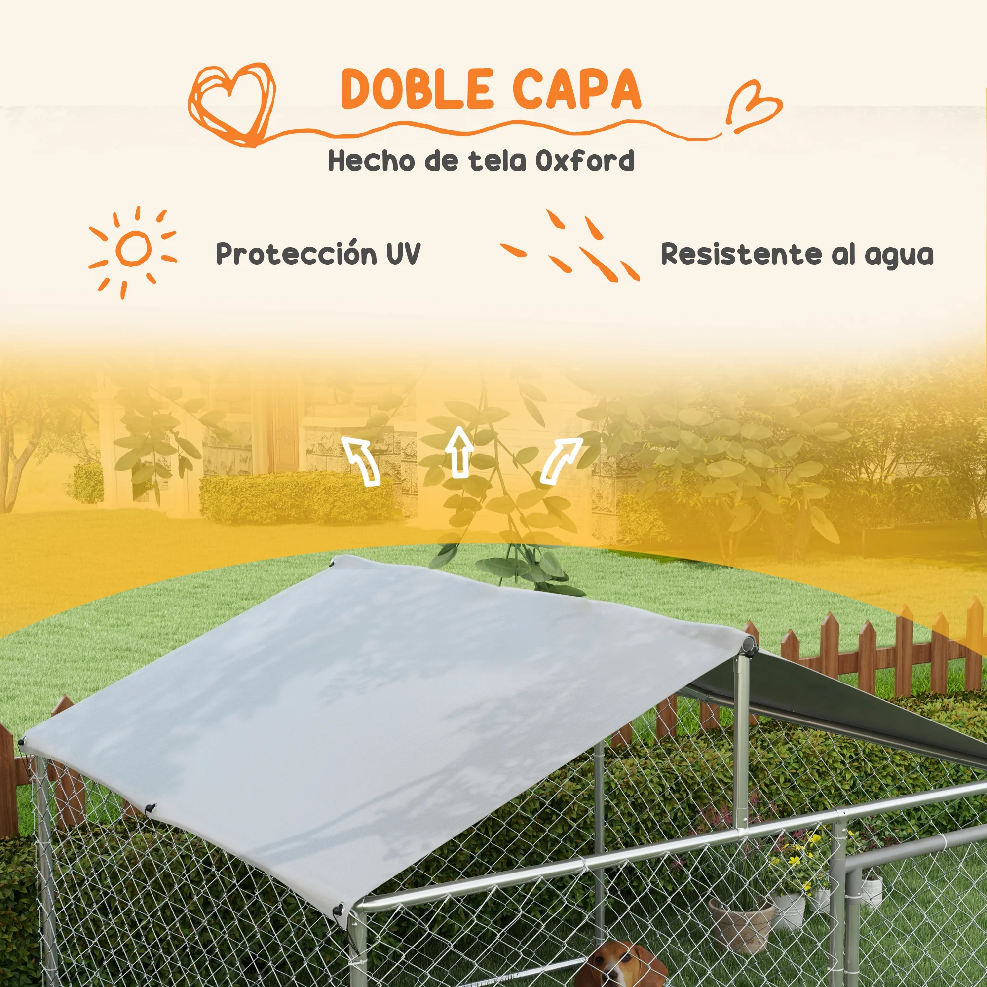 Pawhut Perrera De Acero Con Toldo Impermeable Y Anti-uv 200x200x150 Cm Plata - Image 6