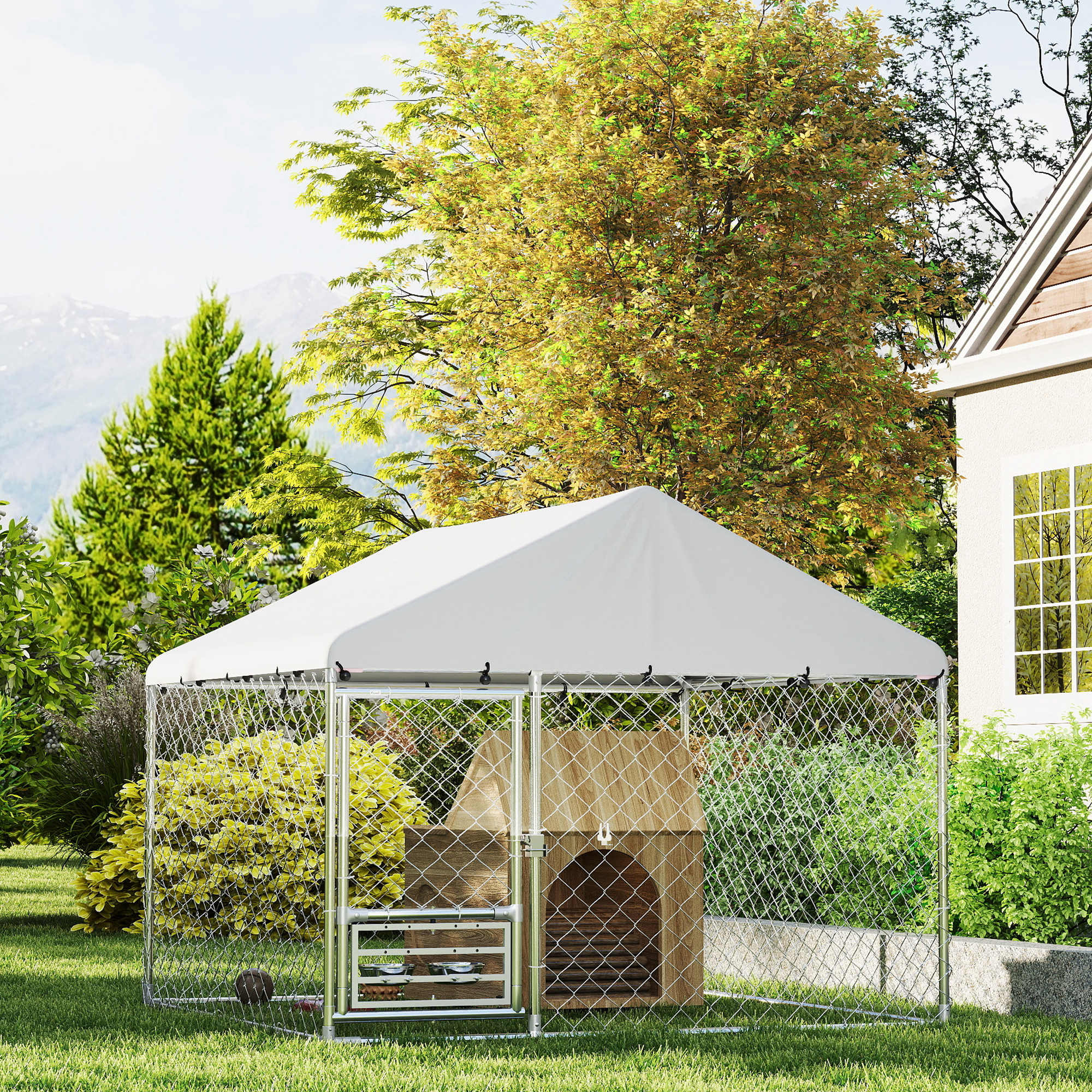 Pawhut Perrera Exterior Con Toldo 2x2x1,55 M Con Techo Impermeable - Image 2