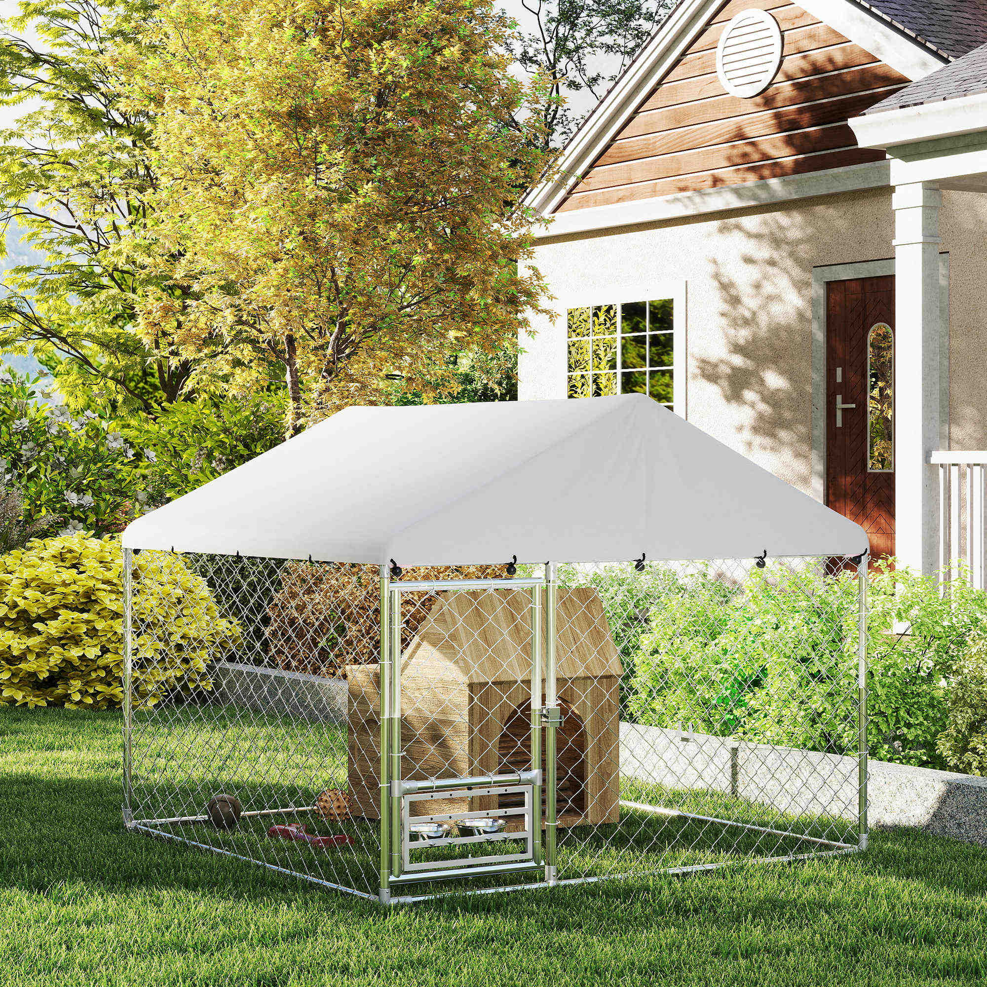 Pawhut Perrera Exterior Con Toldo 2x2x1,55 M Con Techo Impermeable - Image 5