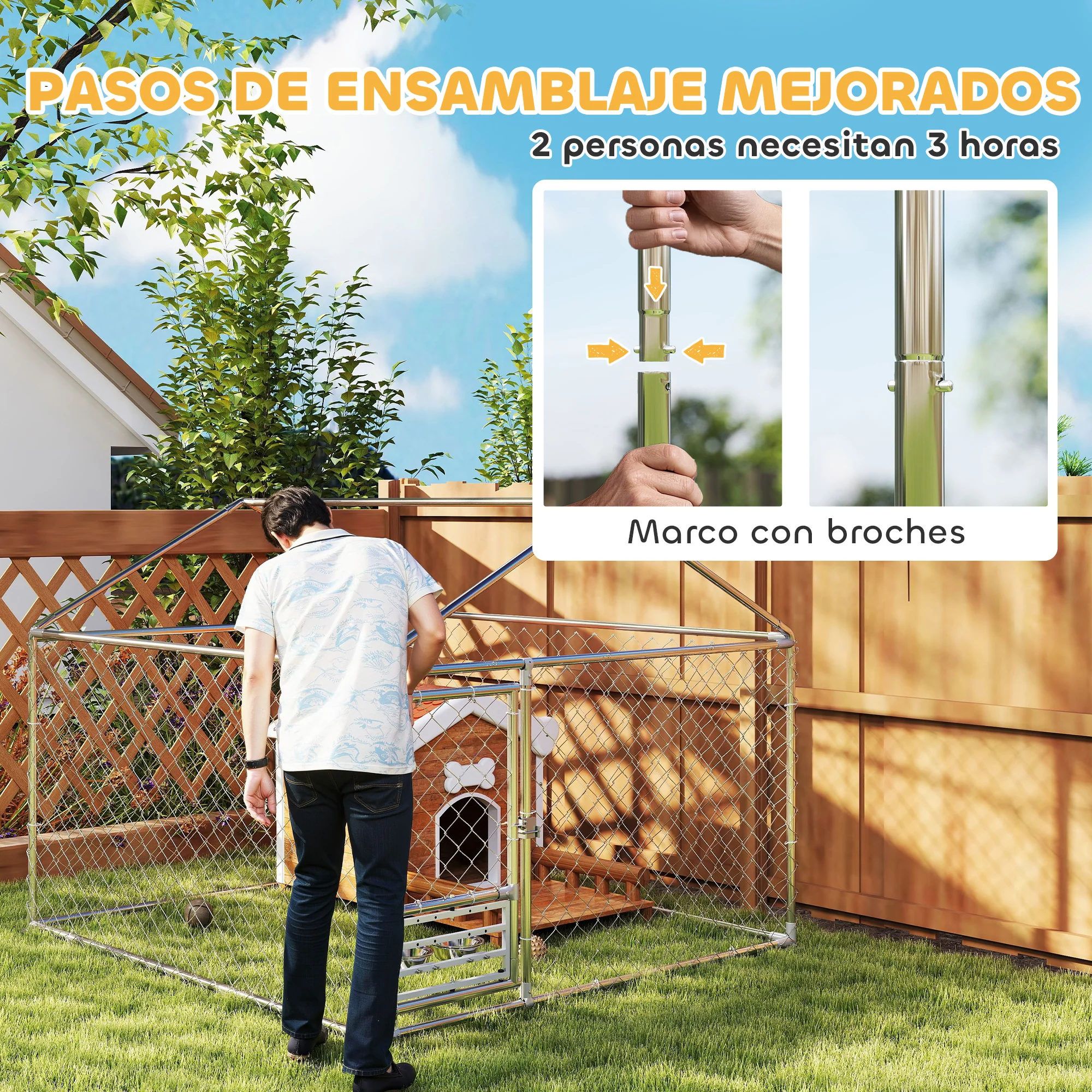 Pawhut Perrera Exterior Con Toldo 2x2x1,55 M Con Techo Impermeable - Image 6