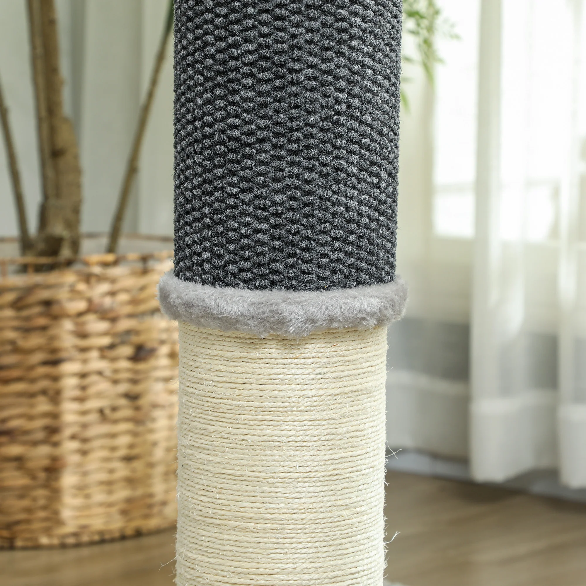Pawhut Poste Rascador Para Gatos 85 Cm Con Cepillo De Auto Acicalado Gris Crema - Image 4