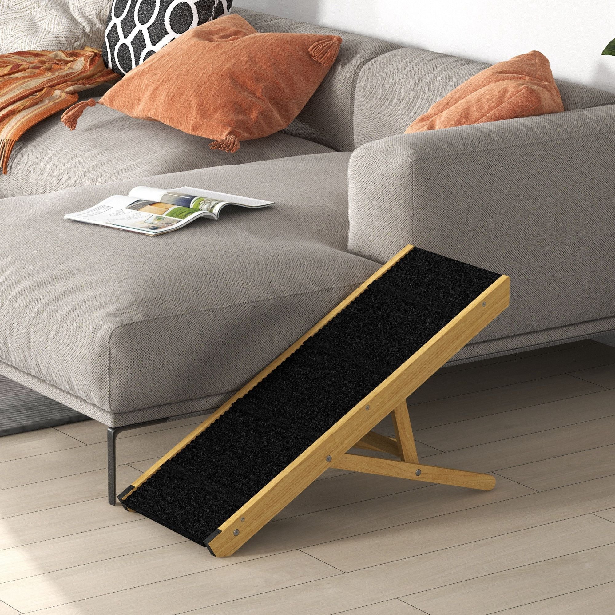 Pawhut Rampa Para Perros Plegable Con Altura Ajustable 83,5x35x47,5 Cm Natural - Image 2