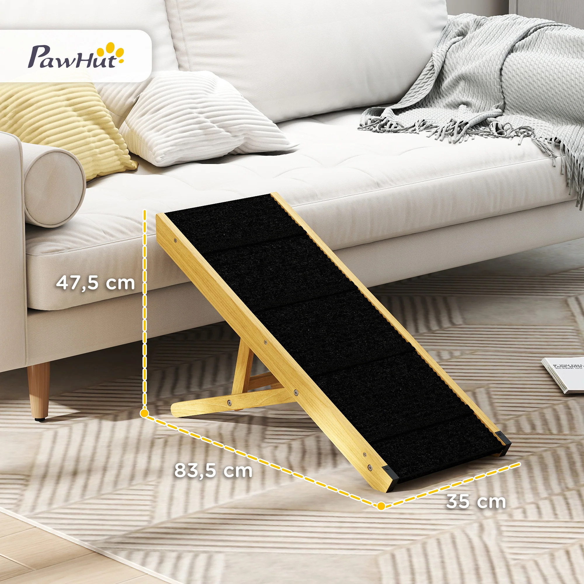 Pawhut Rampa Para Perros Plegable Con Altura Ajustable 83,5x35x47,5 Cm Natural - Image 3
