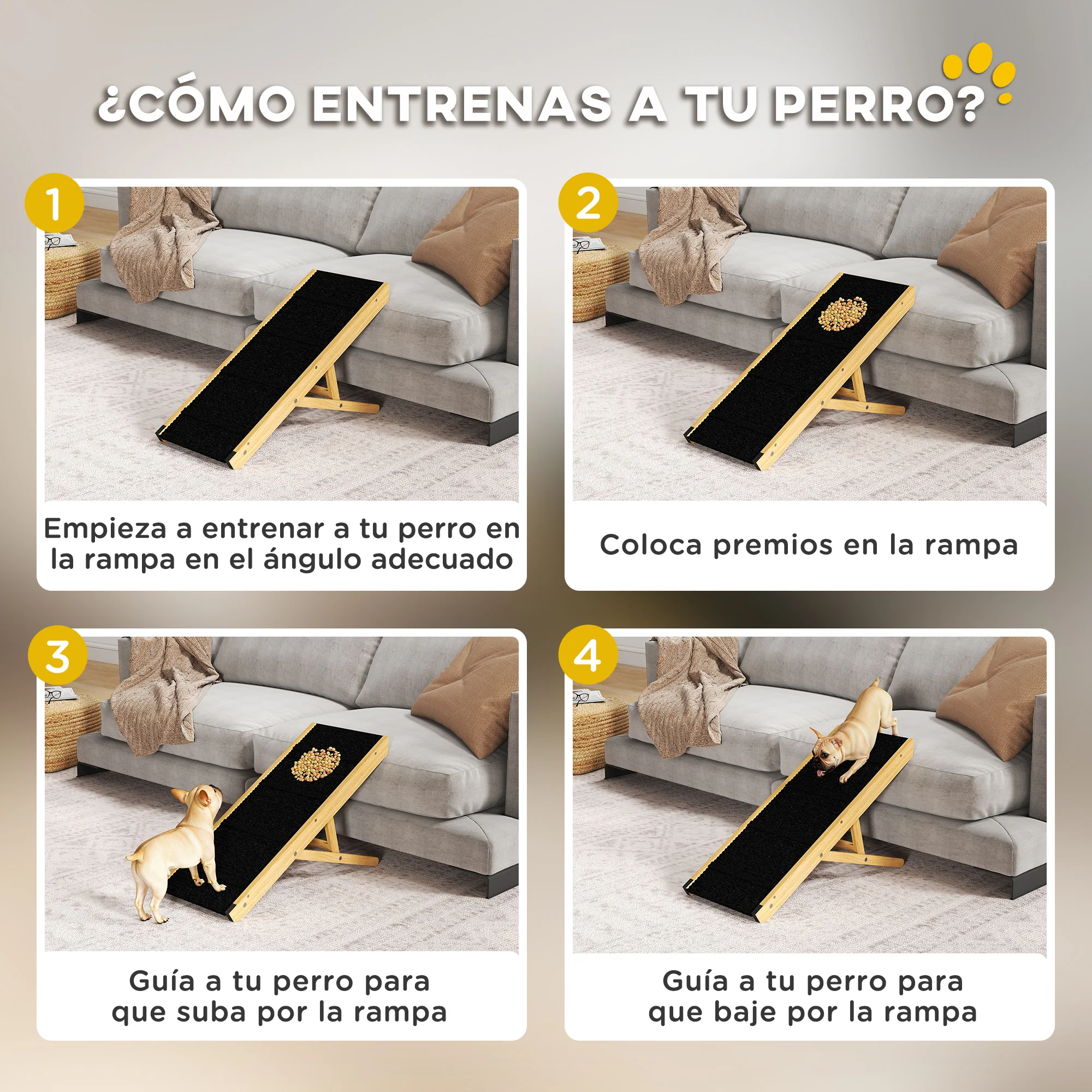 Pawhut Rampa Para Perros Plegable Con Altura Ajustable 83,5x35x47,5 Cm Natural - Image 5