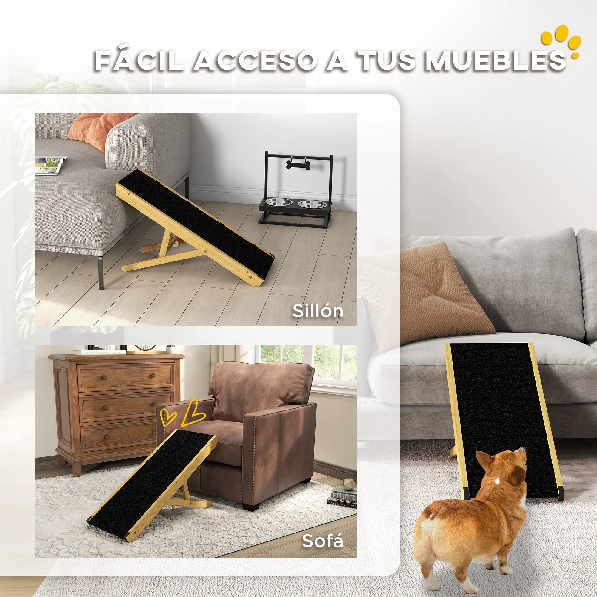 Pawhut Rampa Para Perros Plegable Con Altura Ajustable 83,5x35x47,5 Cm Natural - Image 6