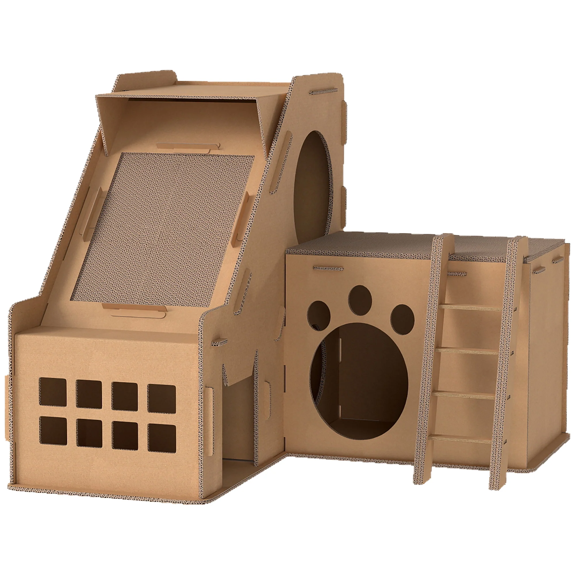 Pawhut Rascador Cartón Para Gatos Forma Castillo 2 En 1 67x66x57 Cm Marrón