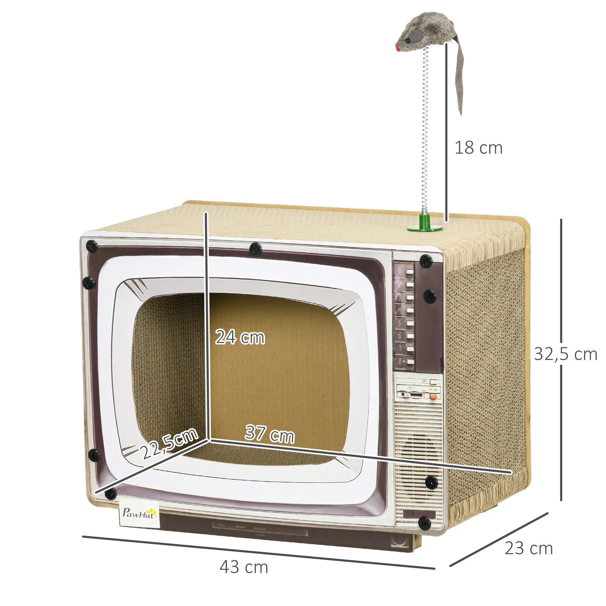 Pawhut Rascador De Cartón Para Gatos En Forma De Televisor 43x23x32,5 Cm Arena - Image 3