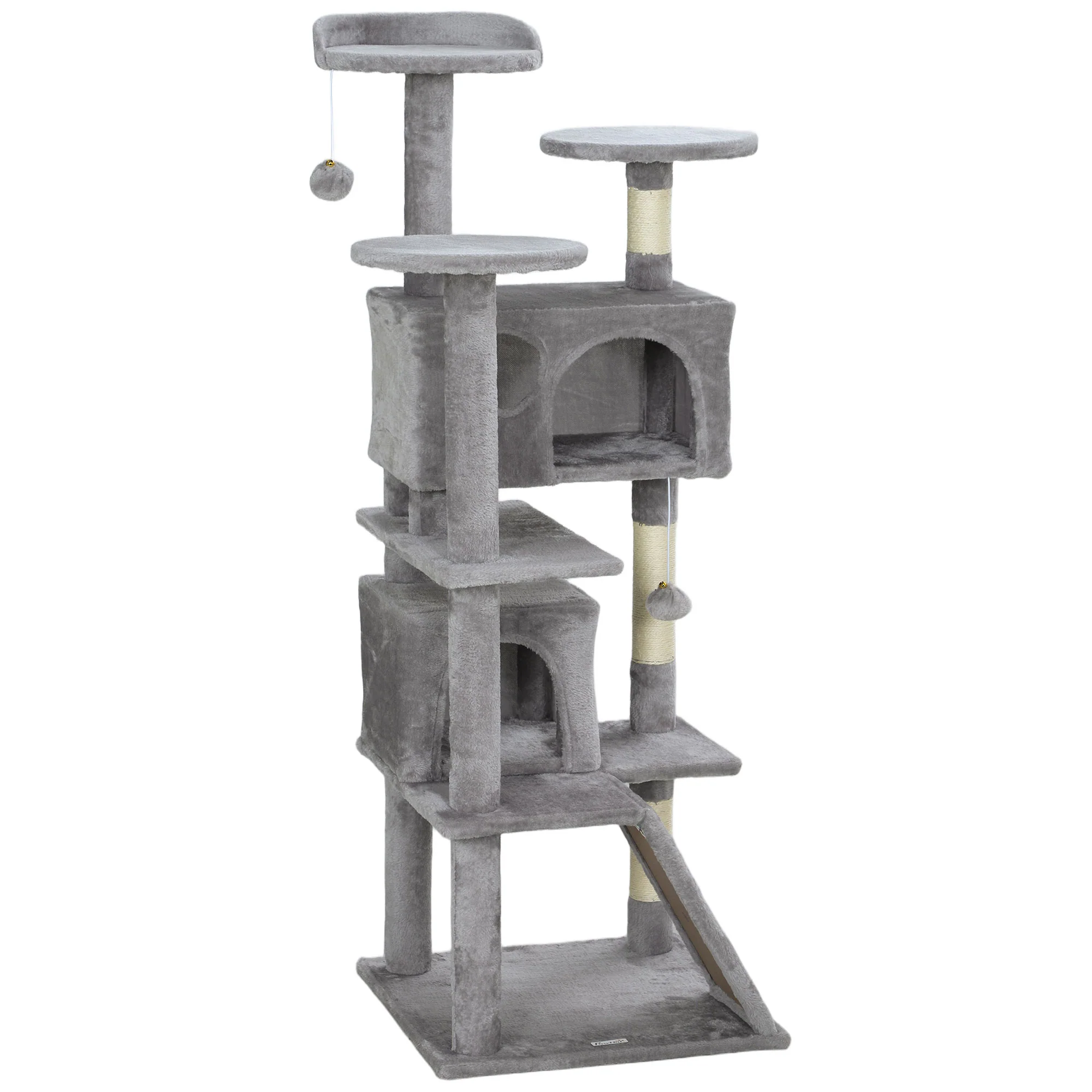 Pawhut Rascador Para Gatos Altura 138 Cm Con Postes De Sisal Hamacas Gris Claro
