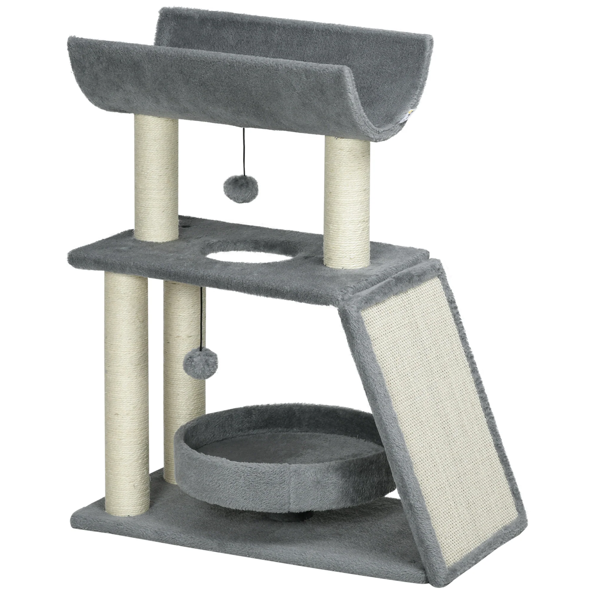 Pawhut Rascador Para Gatos Altura 76 Cm Con Plataforma En U Gris Claro