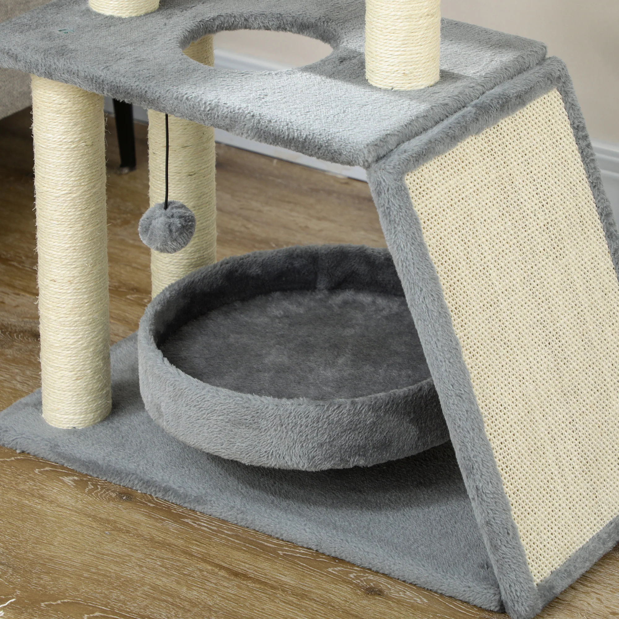 Pawhut Rascador Para Gatos Altura 76 Cm Con Plataforma En U Gris Claro - Image 4