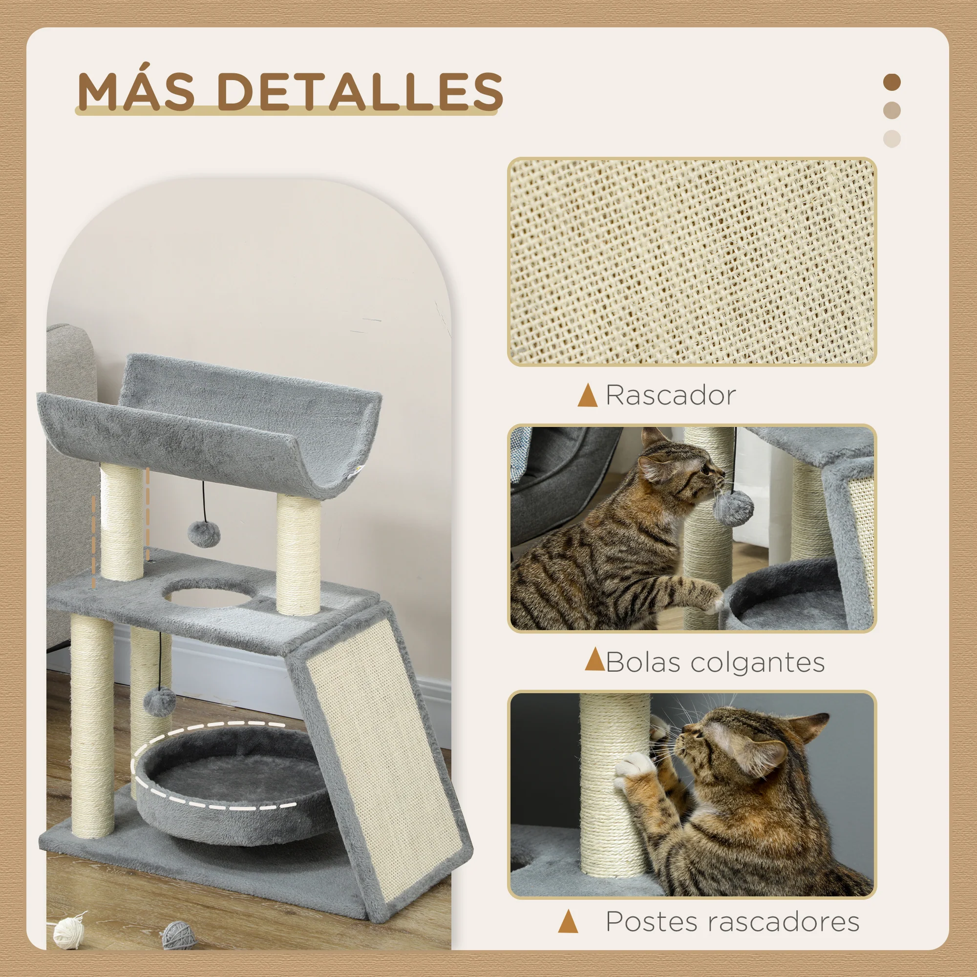 Pawhut Rascador Para Gatos Altura 76 Cm Con Plataforma En U Gris Claro - Image 6
