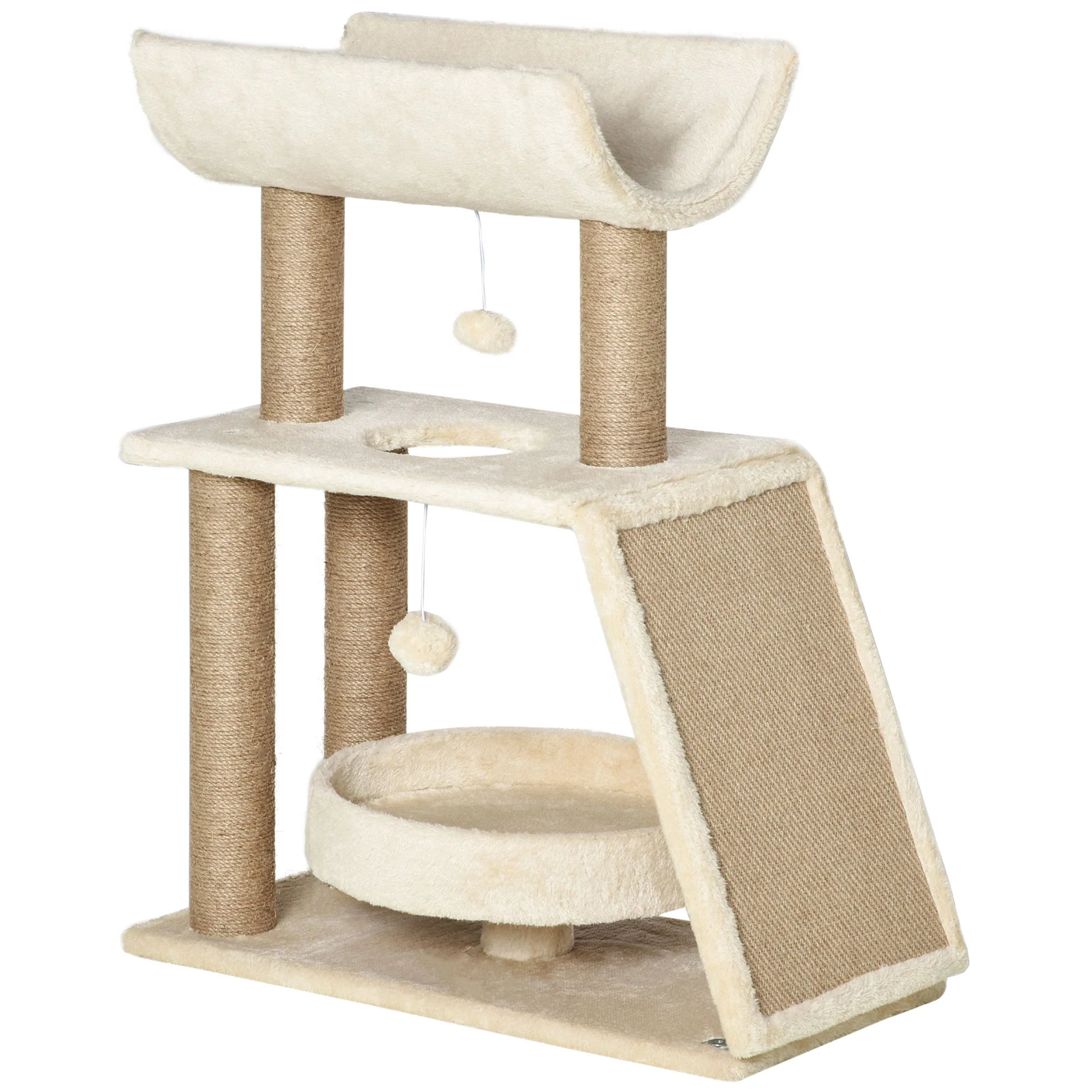 Pawhut Rascador Para Gatos Altura 76 Cm Con Plataforma En U Marrón Claro