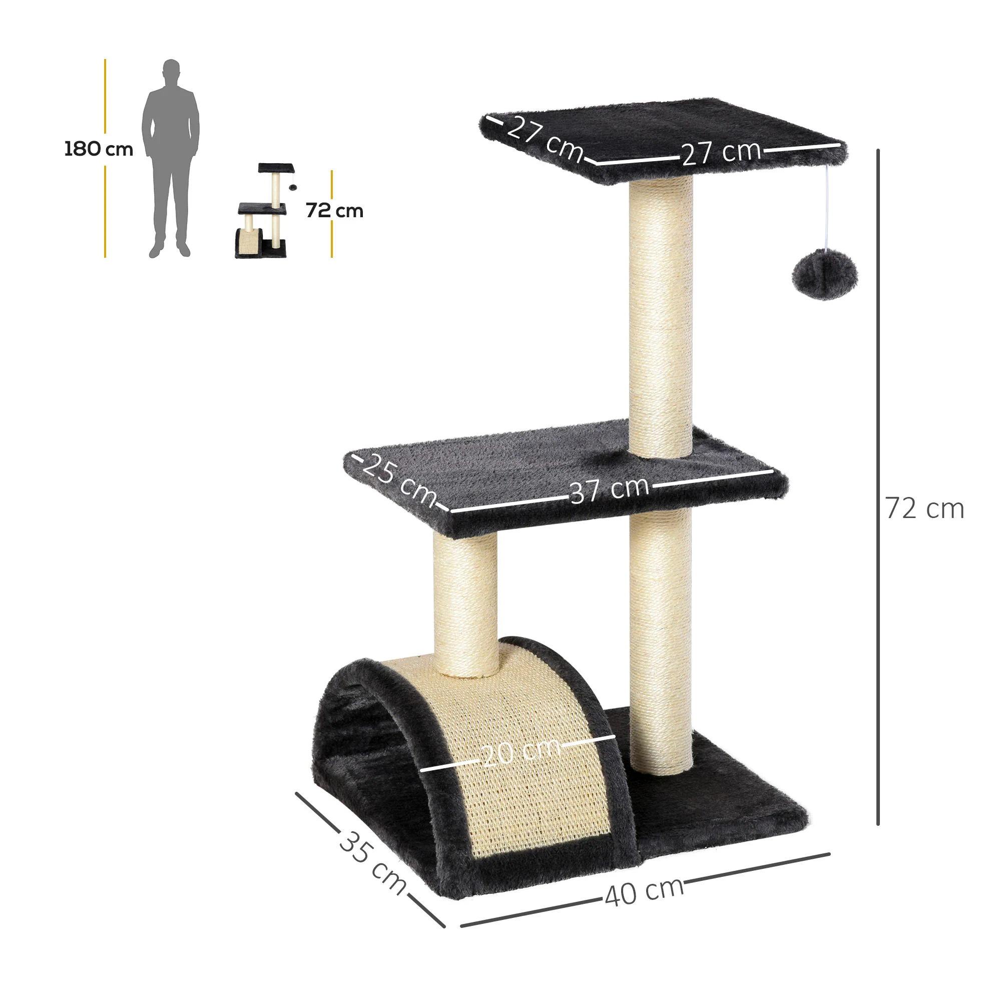 Pawhut Rascador Para Gatos Medianos Con Postes De Sisal Y Plataformas Gris - Image 3