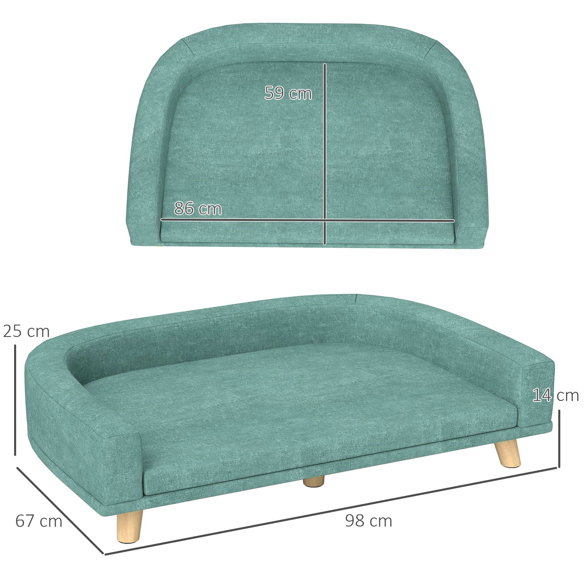 Pawhut Sofá Para Perros Grandes Con Cojín Lavable 98x67x25 Cm Verde - Image 3