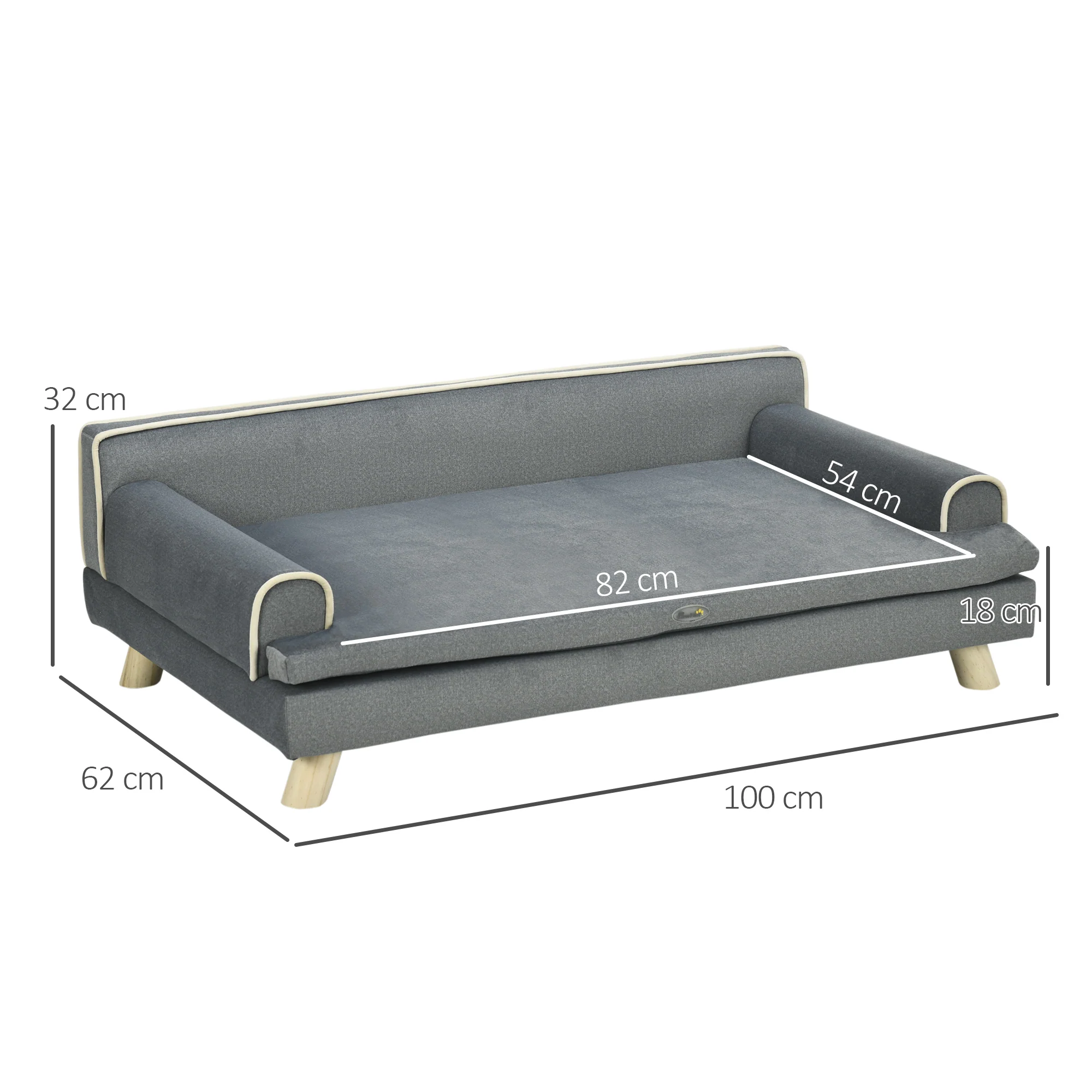 Pawhut Sofá Para Perros Grandes Y Medianos Tapizada En Chenilla 100x62x32 Cm - Image 3