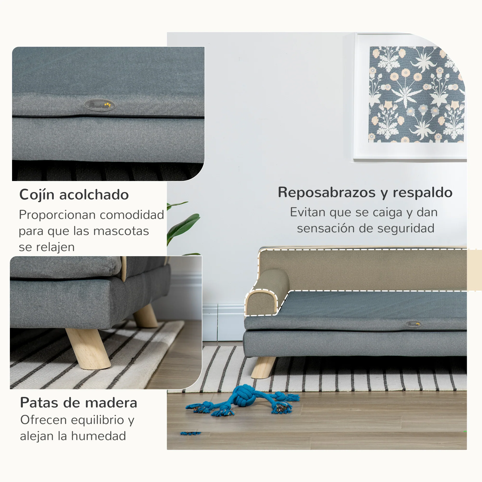 Pawhut Sofá Para Perros Grandes Y Medianos Tapizada En Chenilla 100x62x32 Cm - Image 6