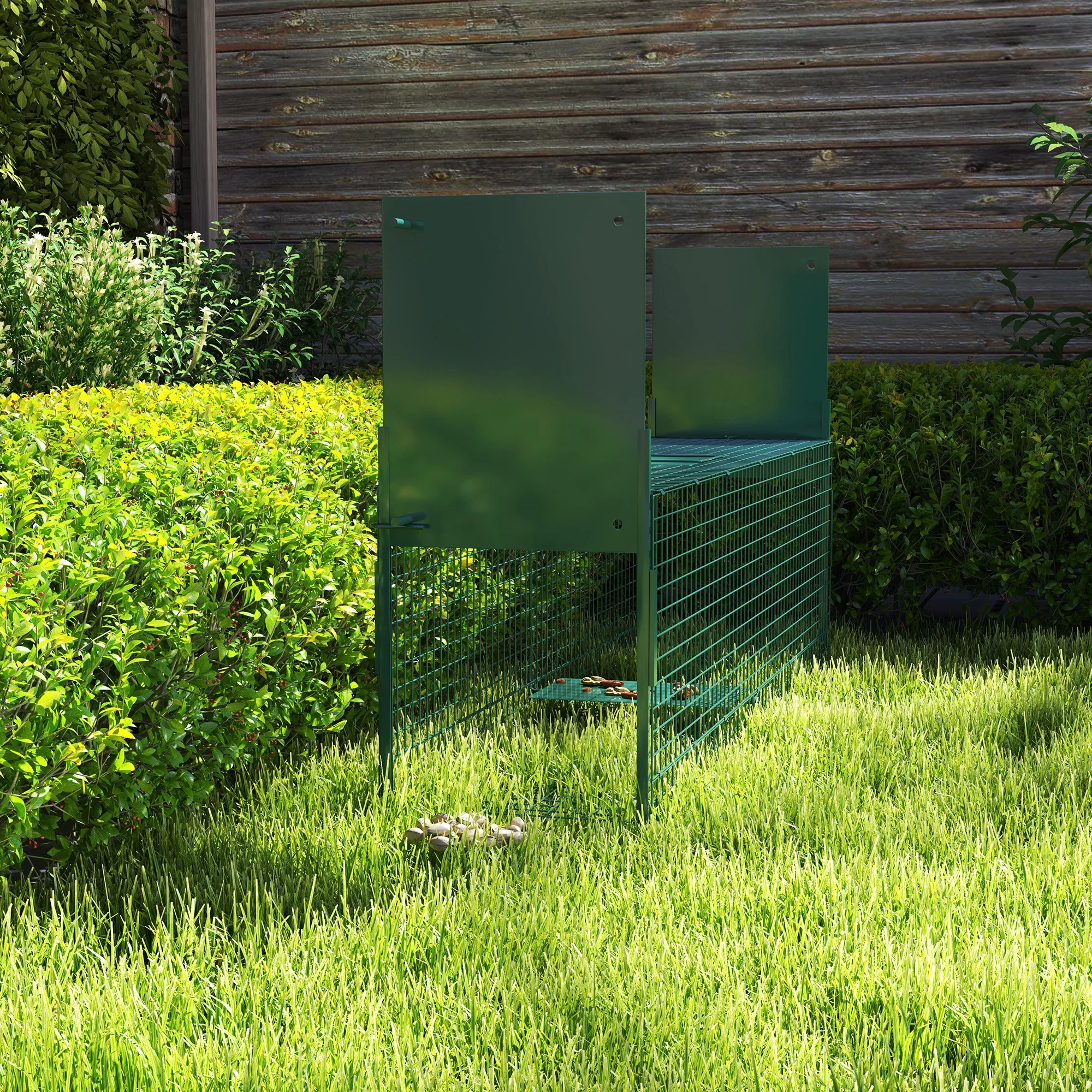 Pawhut Trampa Para Atrapar Animales Vivos Con 2 Puertas Asa 100x25x28 Cm Verde - Image 5