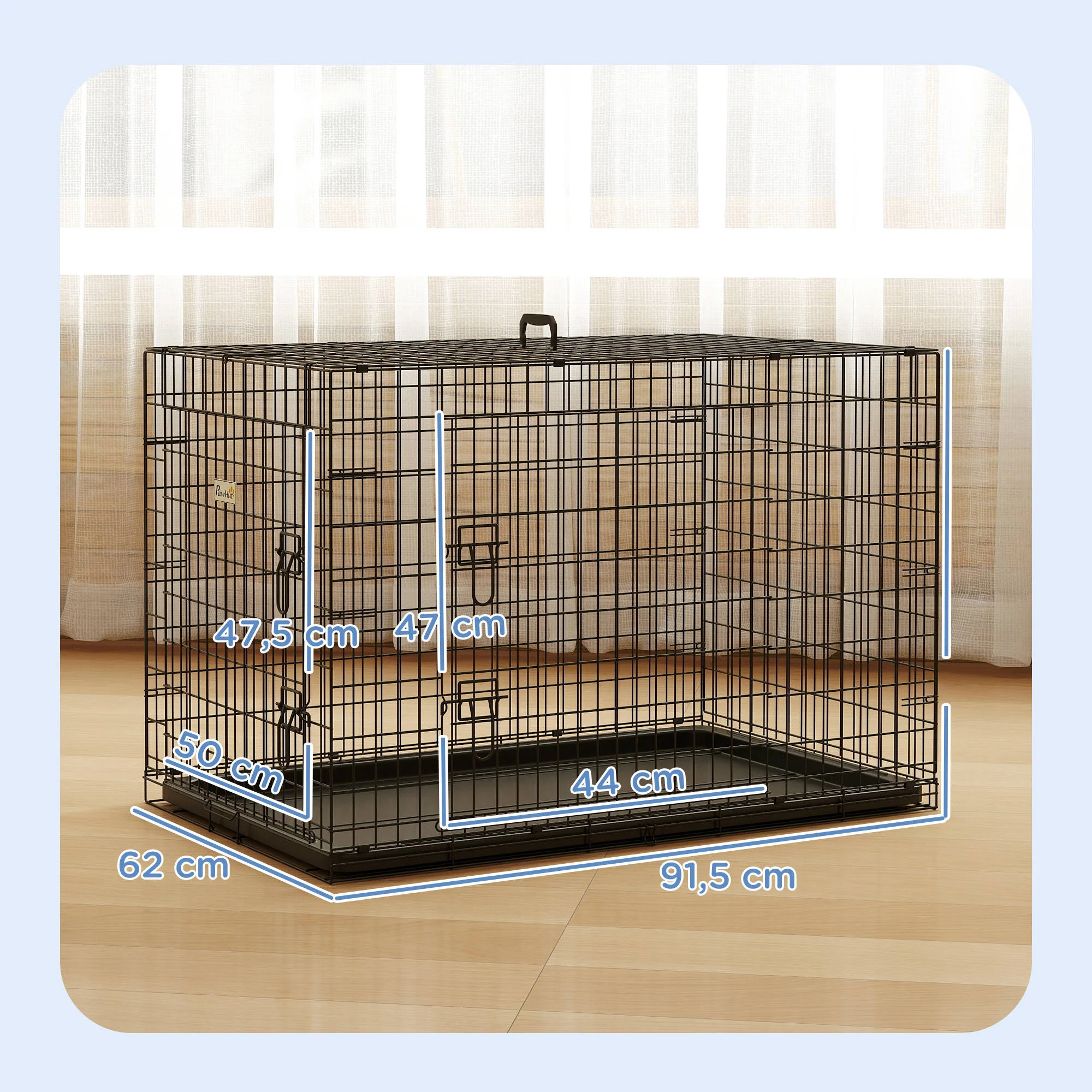 Pawhut Transportín Jaula De Transporte De Metal Para Perro 90x57,5x62 Cm Negro - Image 3