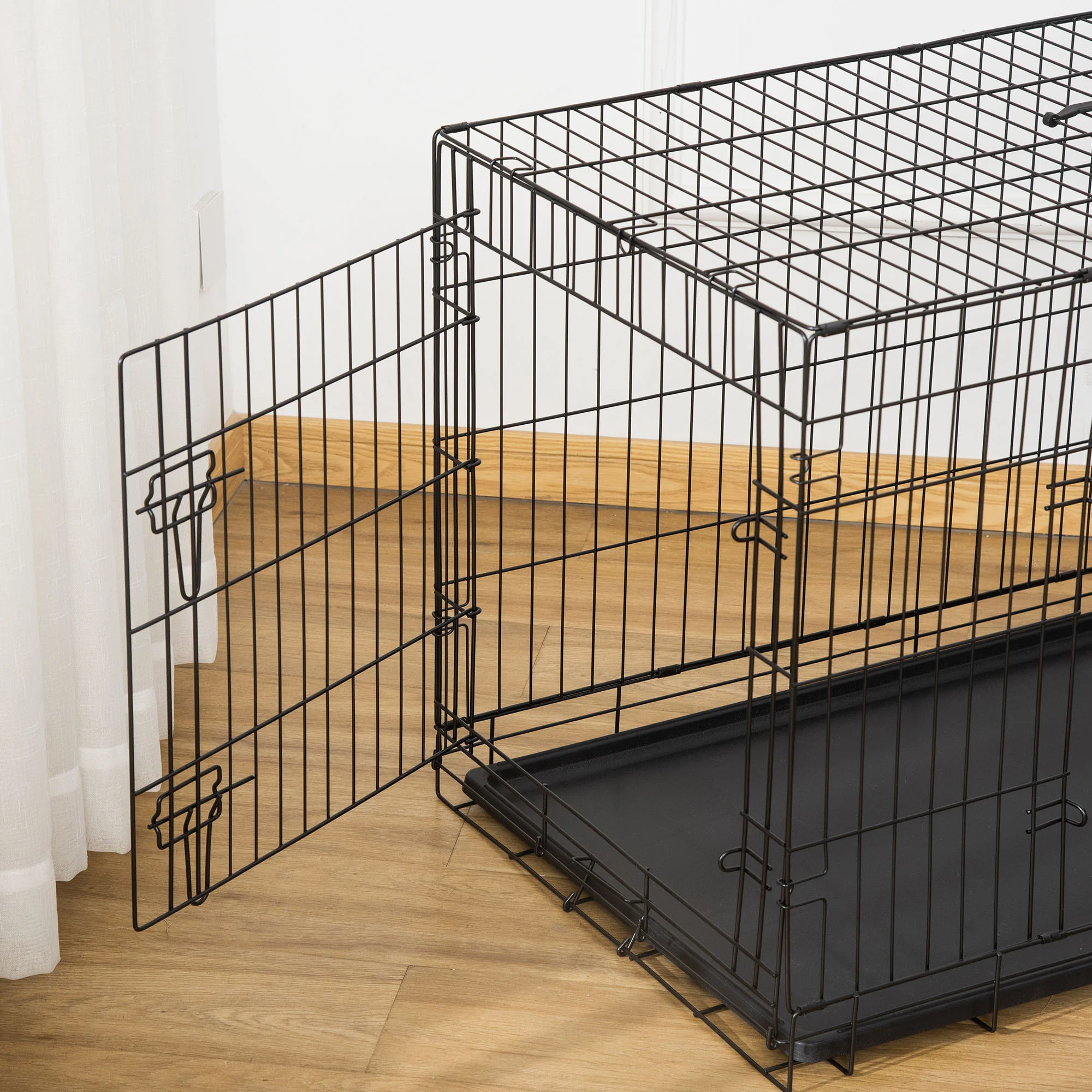 Pawhut Transportín Jaula De Transporte De Metal Para Perro 90x57,5x62 Cm Negro - Image 5