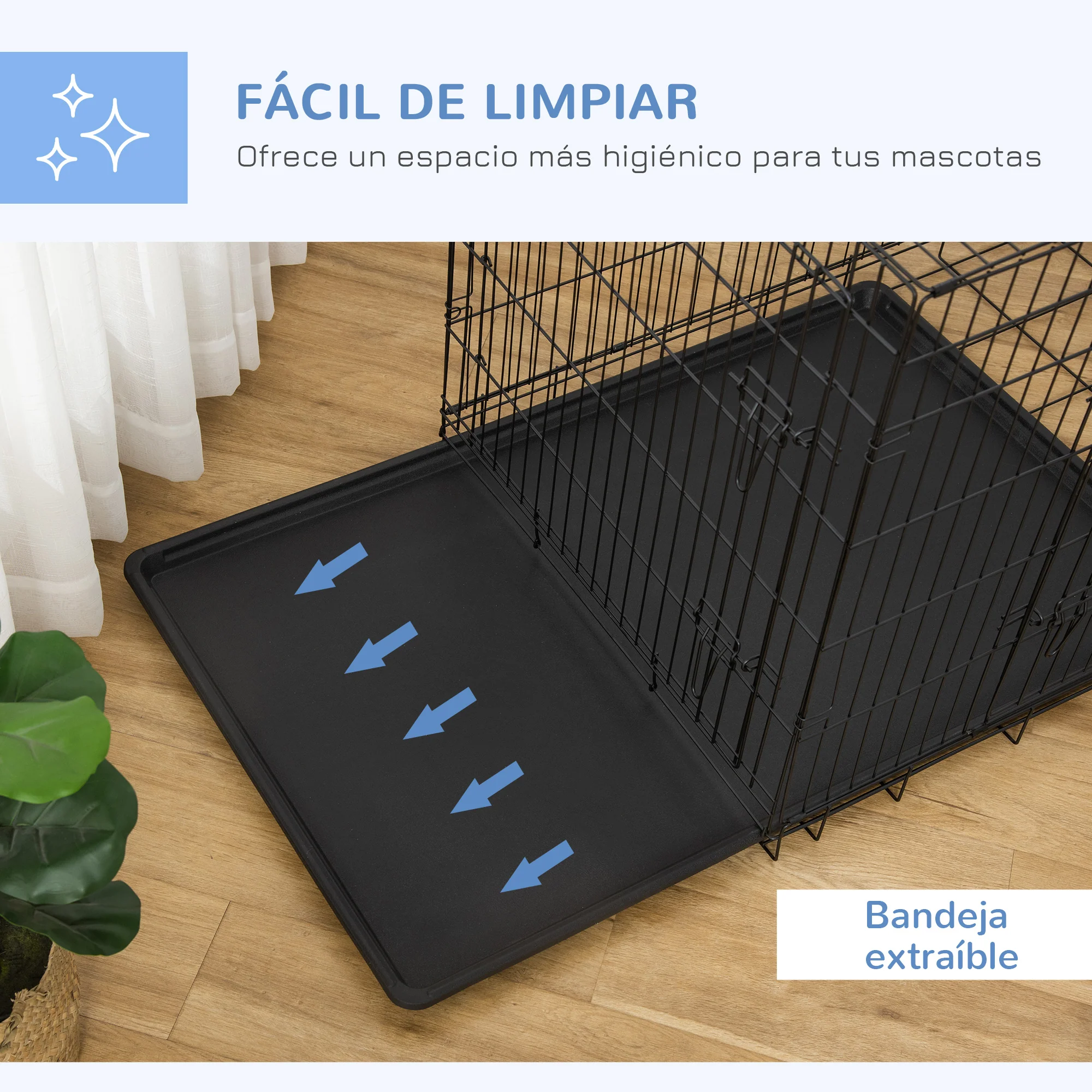 Pawhut Transportín Jaula De Transporte De Metal Para Perro 90x57,5x62 Cm Negro - Image 6