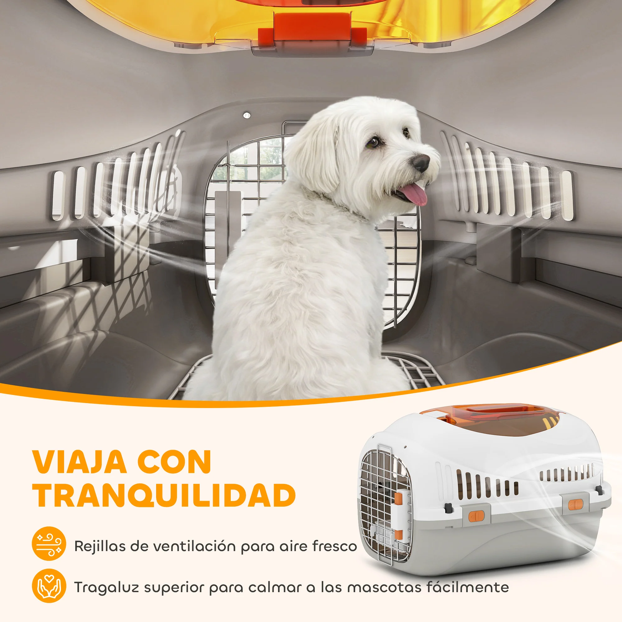 Pawhut Transportín Para Gatos Perros Pequeños De Plástico Carga 4 Kg Gris Claro - Image 6