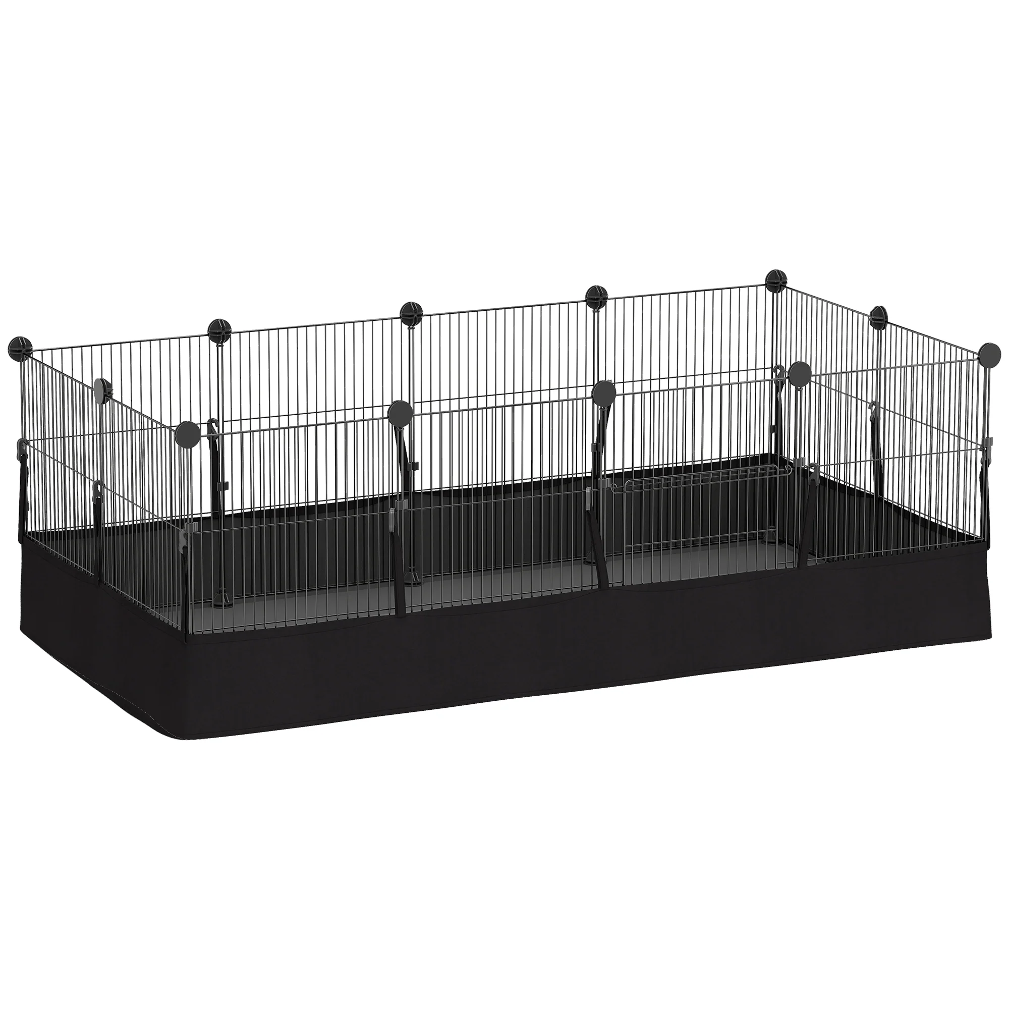 Pawhut Valla Metálica Para Mascotas 12 Paneles Alfombra Impermeable 120x60x40 Cm