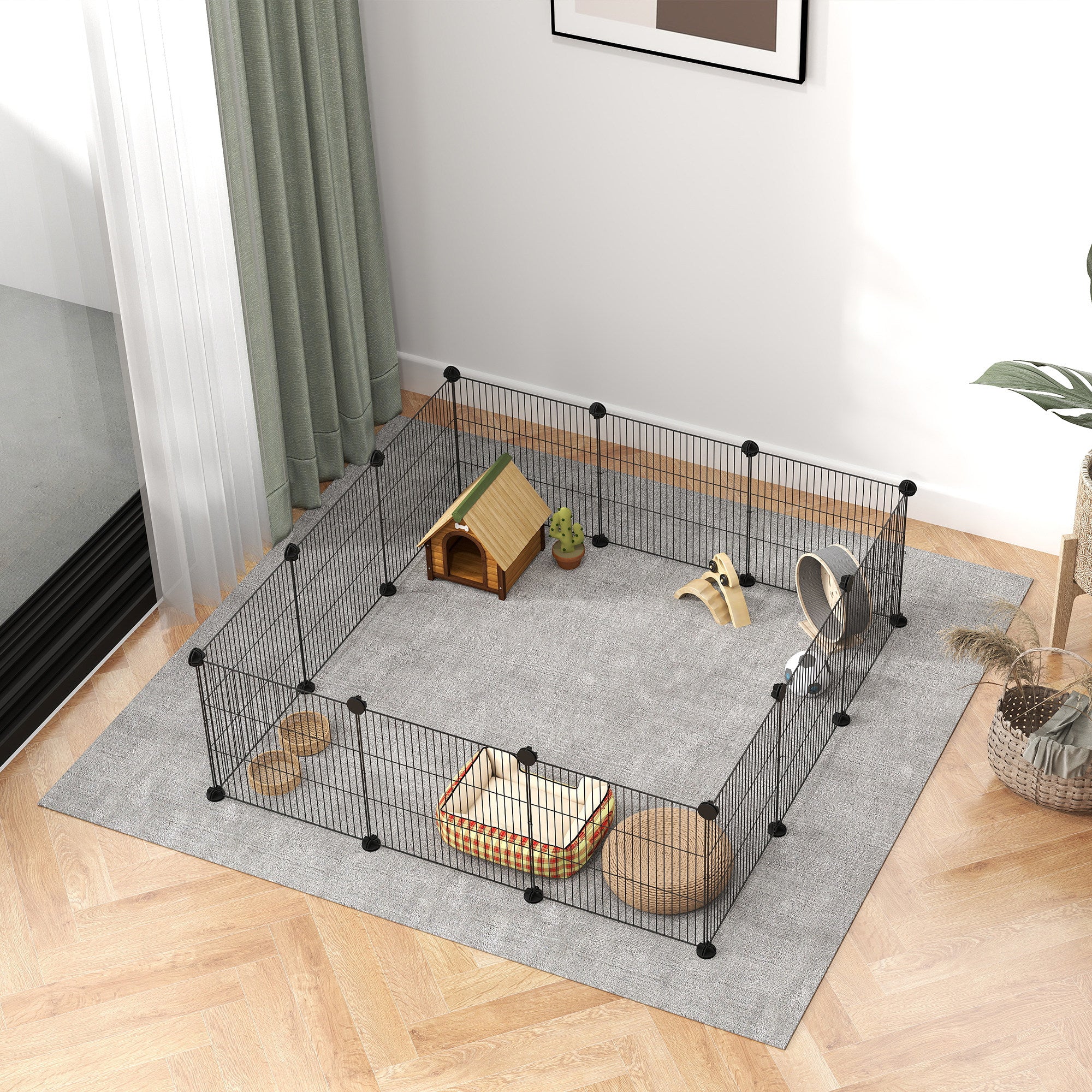Pawhut Valla Metálica Para Mascotas Con 12 Paneles Diseño Diy 140x70x35 Cm Negro - Image 5