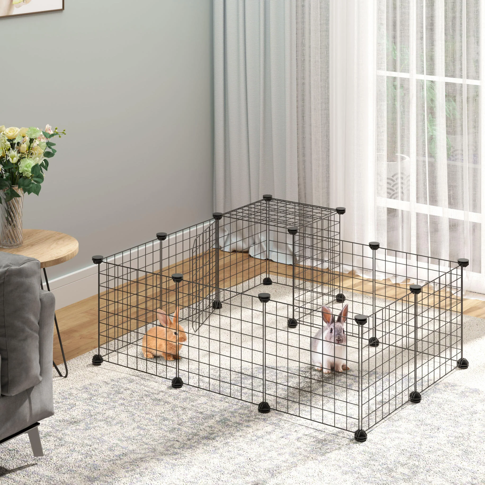 Pawhut Valla Para Animales Pequeños Diy Con 24 Paneles Para Conejos 105x105x70cm - Image 2