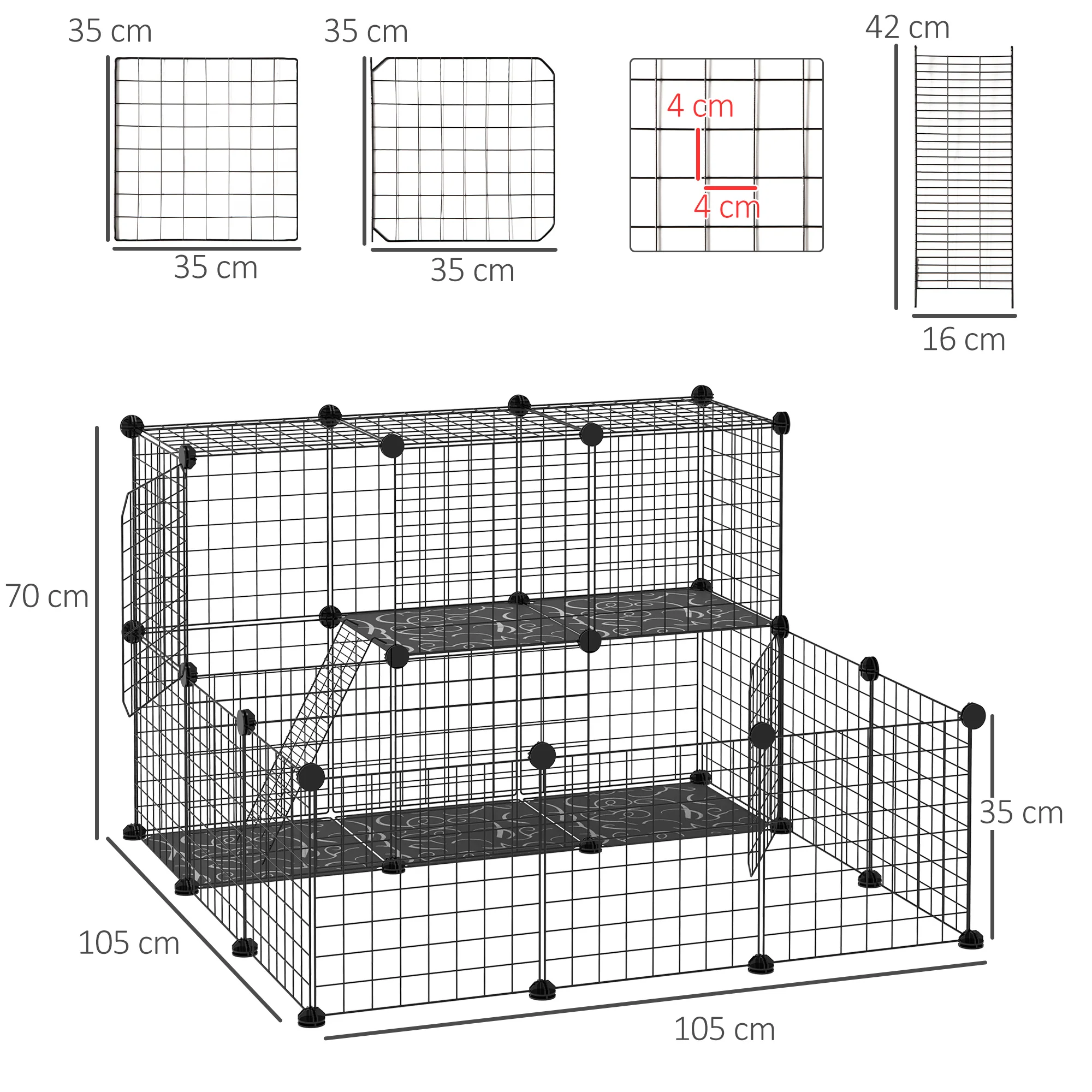 Pawhut Valla Para Animales Pequeños Diy Con 24 Paneles Para Conejos 105x105x70cm - Image 3